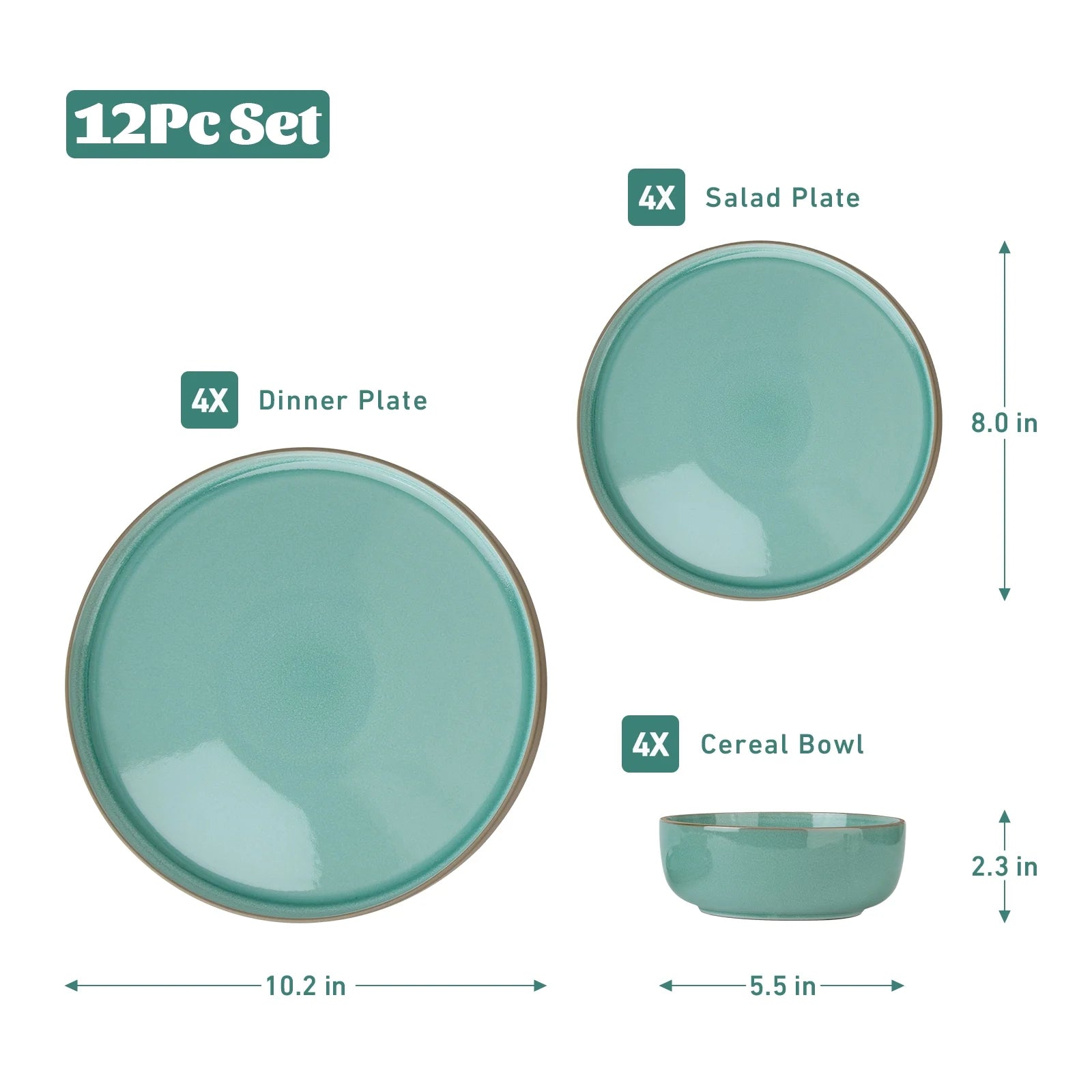 Nature 12-Piece Dinnerware Sets, Stoneware Dish Set, Verdure