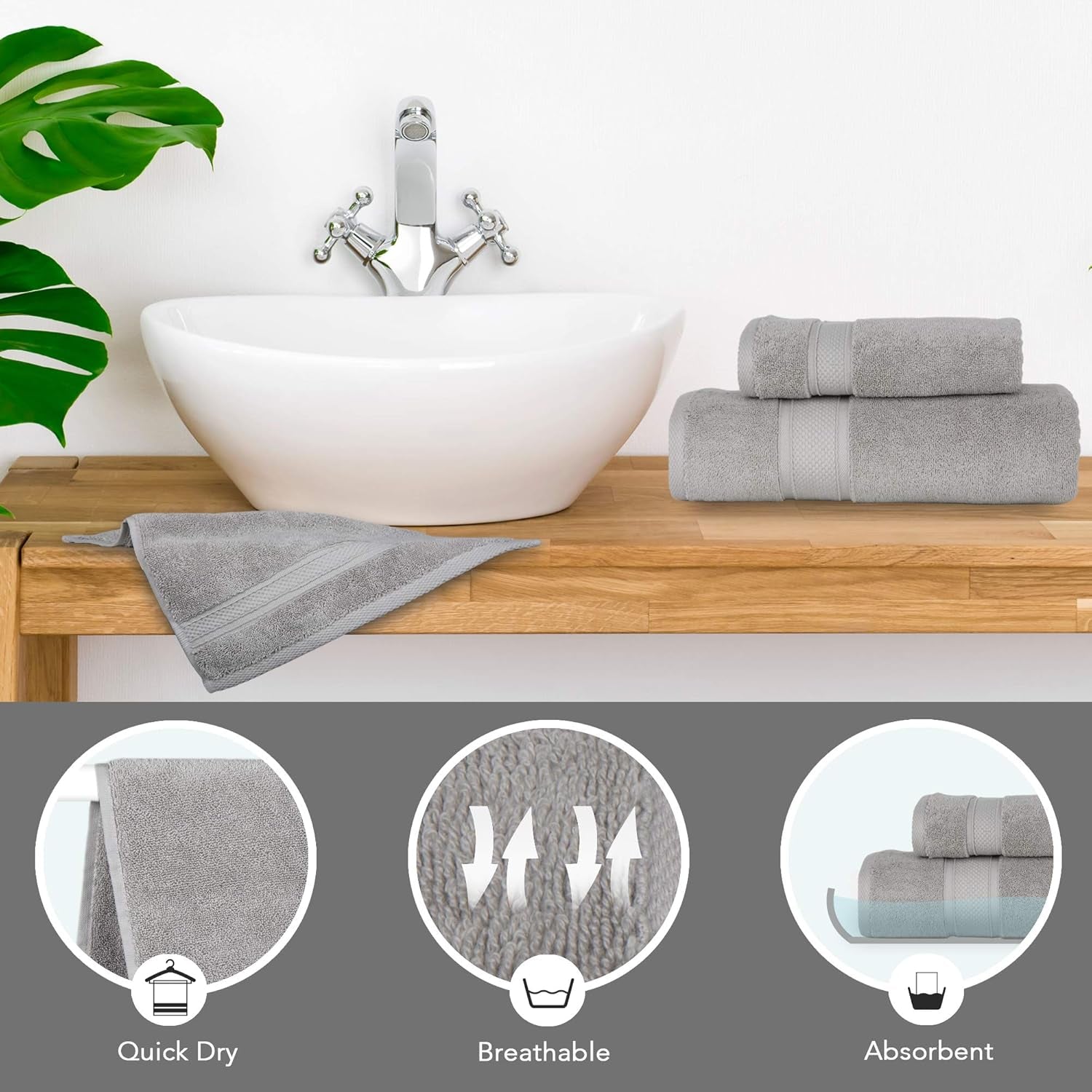 - Hotel Quality Turkish Towel Set for Bathroom (6 Pcs Towel Set, Mirage Grey)