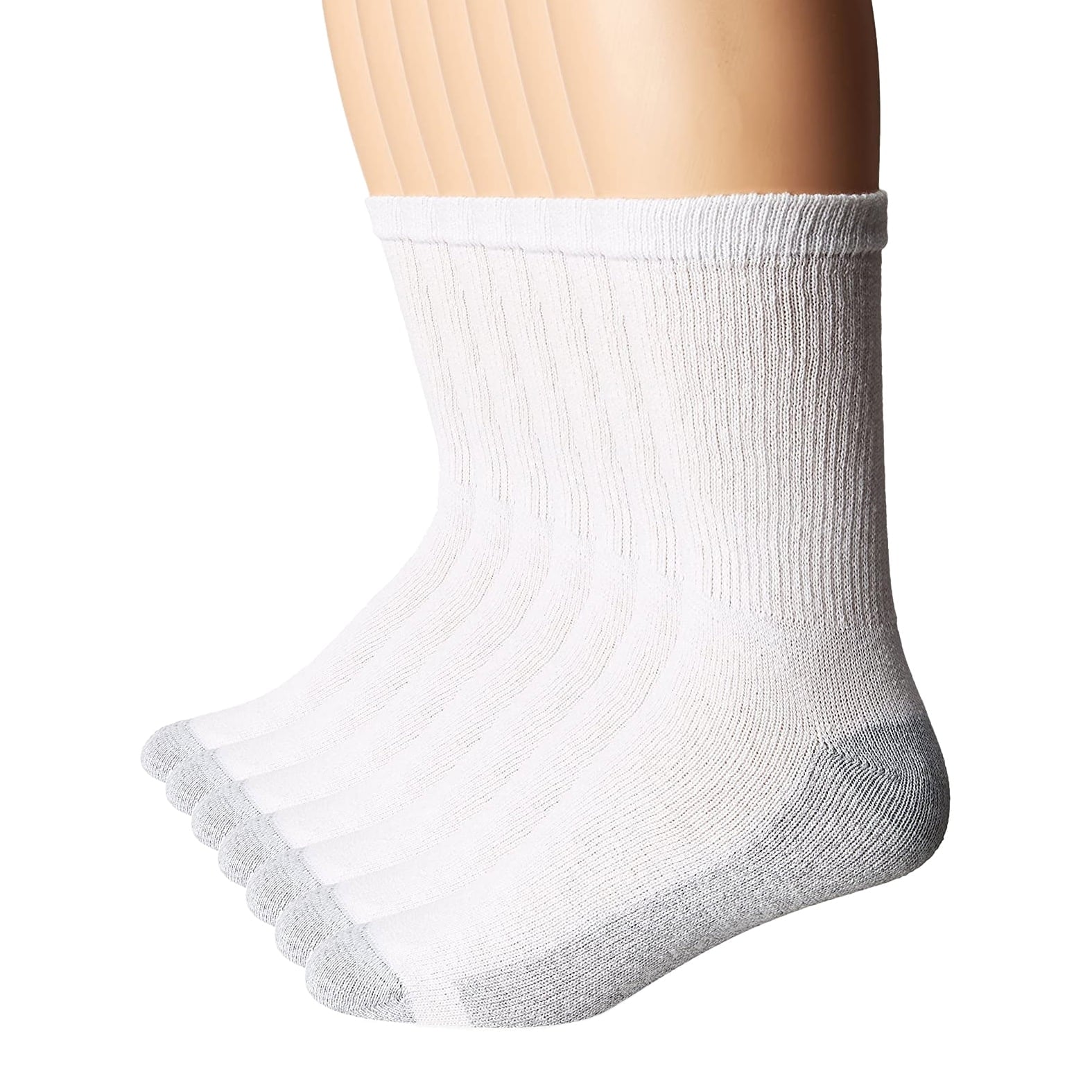 Men'S Cushion Crew Socks, White (6 Pack)