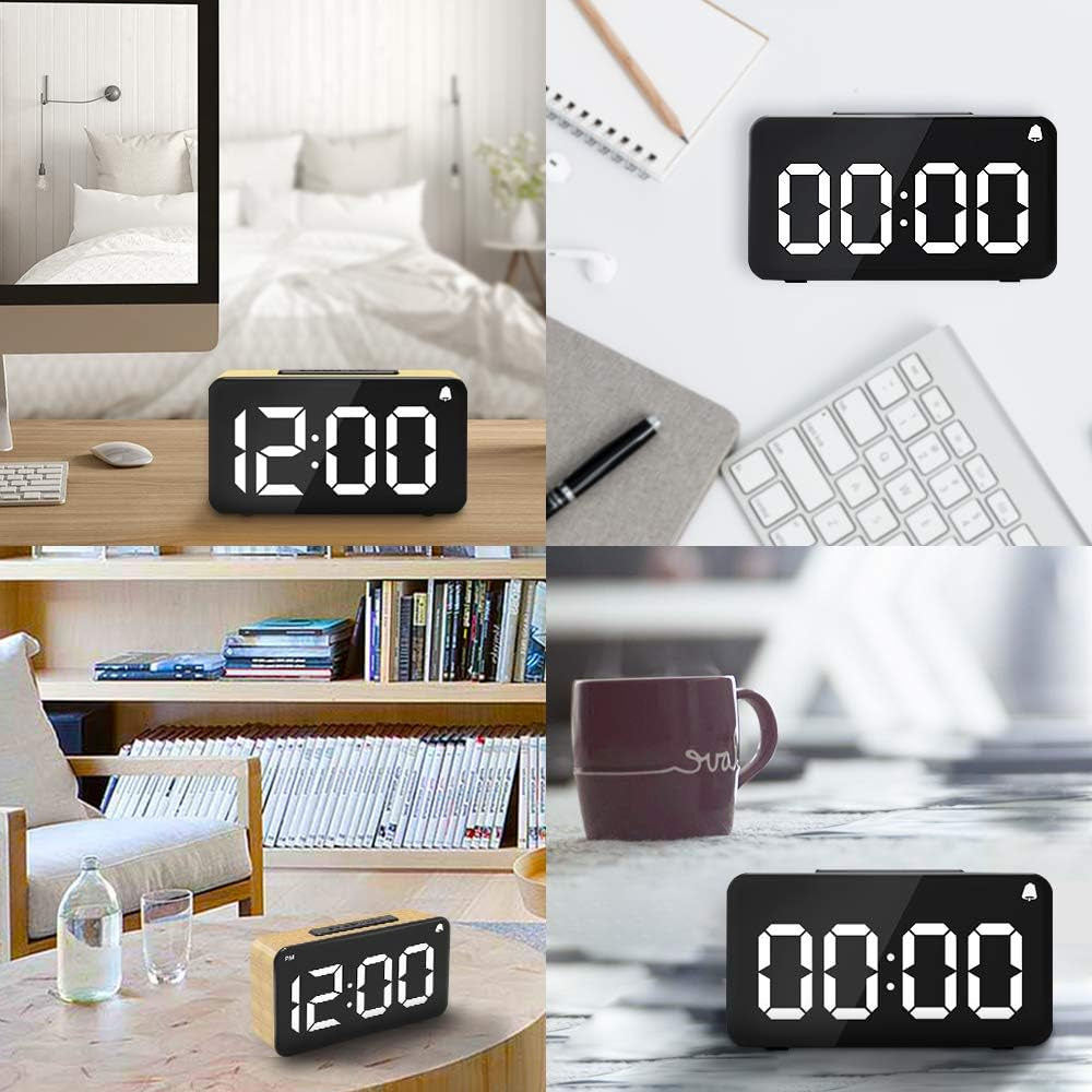 Digital Alarm Clock, Alarm Clock for Bedroom with Adjustable Brightness Dimmer, Large LED Screen Display,Snooze,12/24Hr,Easy Electric beside Clock with Adapter, Desk Clock for Kids and Adults