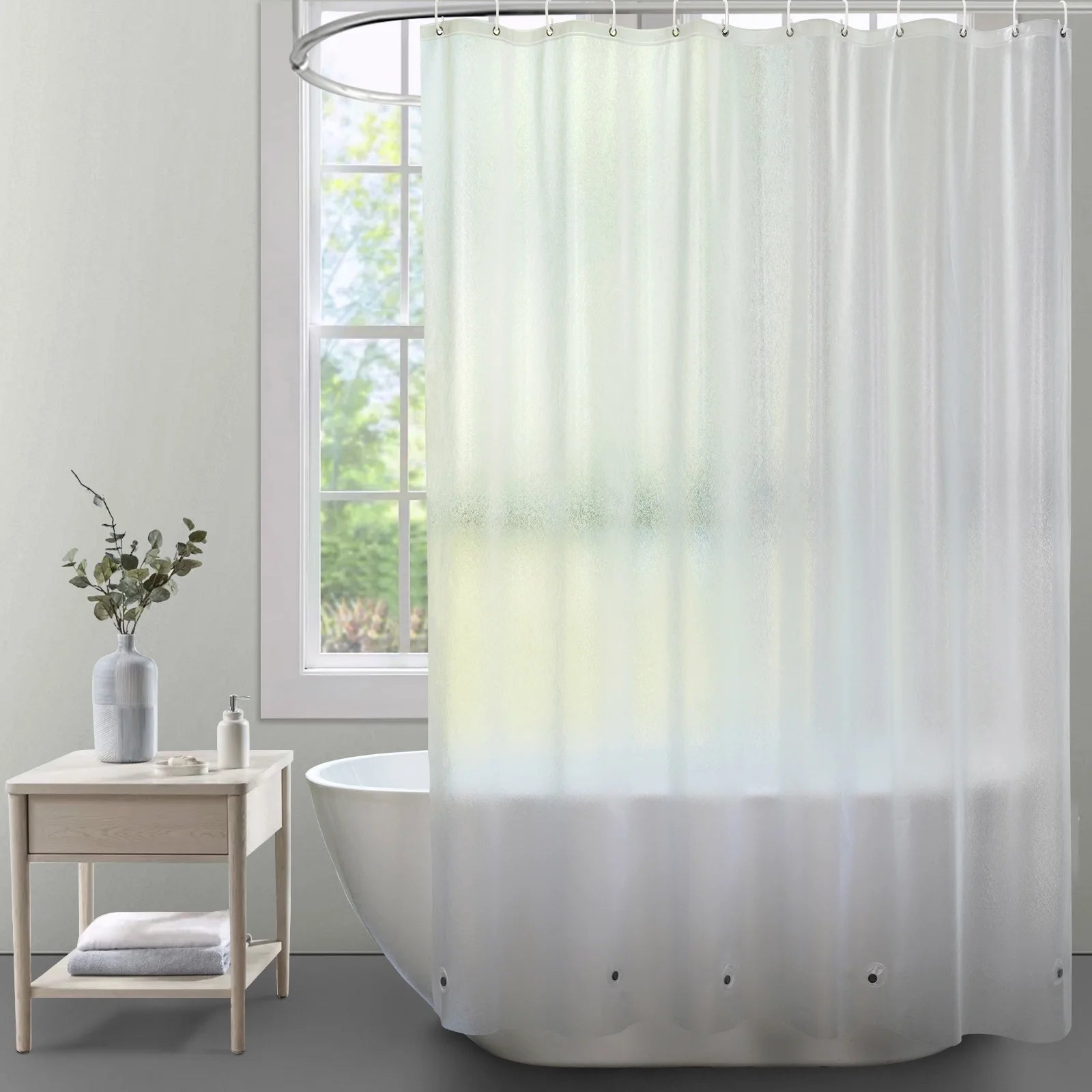 Heavy Duty Frosted Shower Curtain Liner 72X86 Heavy Weight Fiber Texture Pattern Design Shower Liner with Magnets
