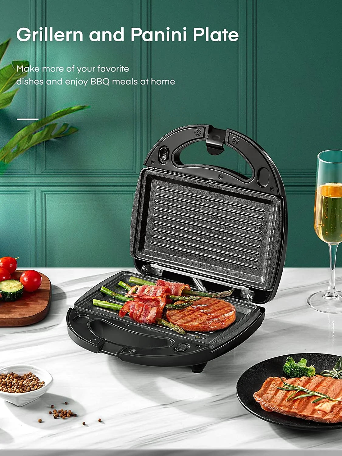 3-In-1 , Waffle Maker, Panini Press with Removable Non-Stick Plates