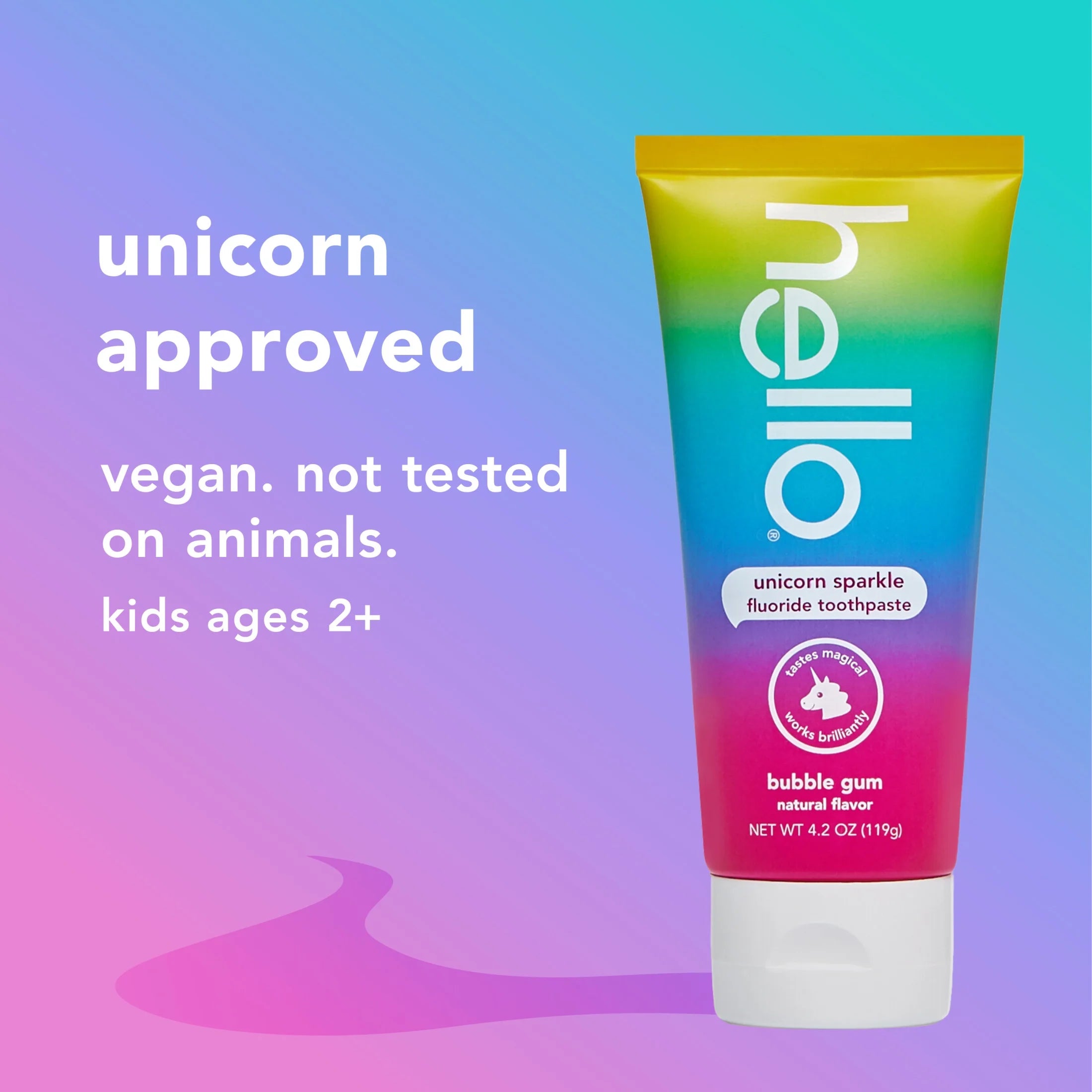 Unicorn Sparkle Kids Toothpaste with Fluoride, Bubble Gum Toothpaste, 4.2 Oz Tube
