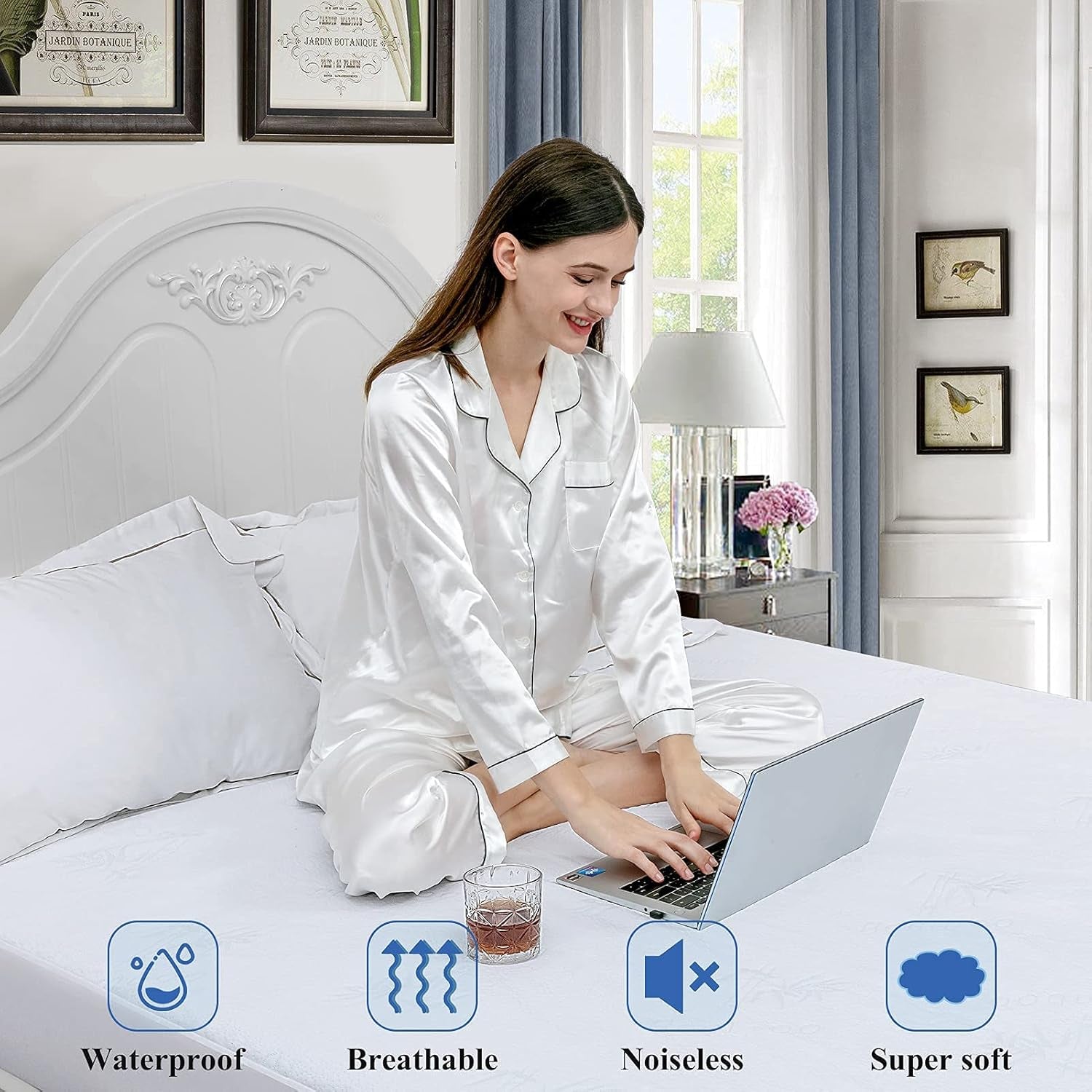 King Mattress Protector Cover, Waterproof Mattress Protector, 3D Air Cotton Ultra Soft and Breathable, Bamboo Fabric Mattress Protector, Fitted 8" - 18" Deep Pocket