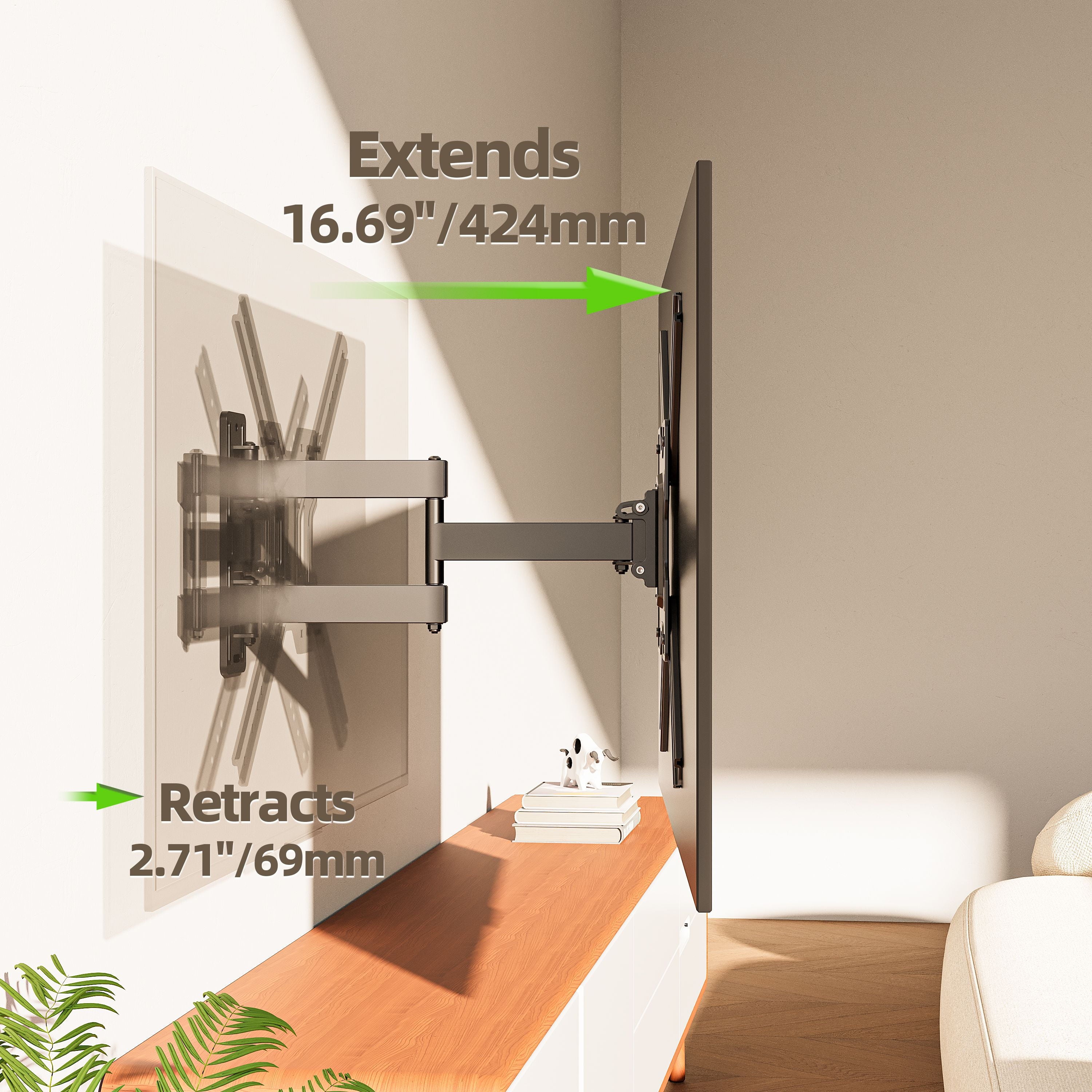 Full Motion TV Wall Mount Bracket with Swivel Arm for 23 to 55 Inch Tvs, Holds up to 77 Lbs