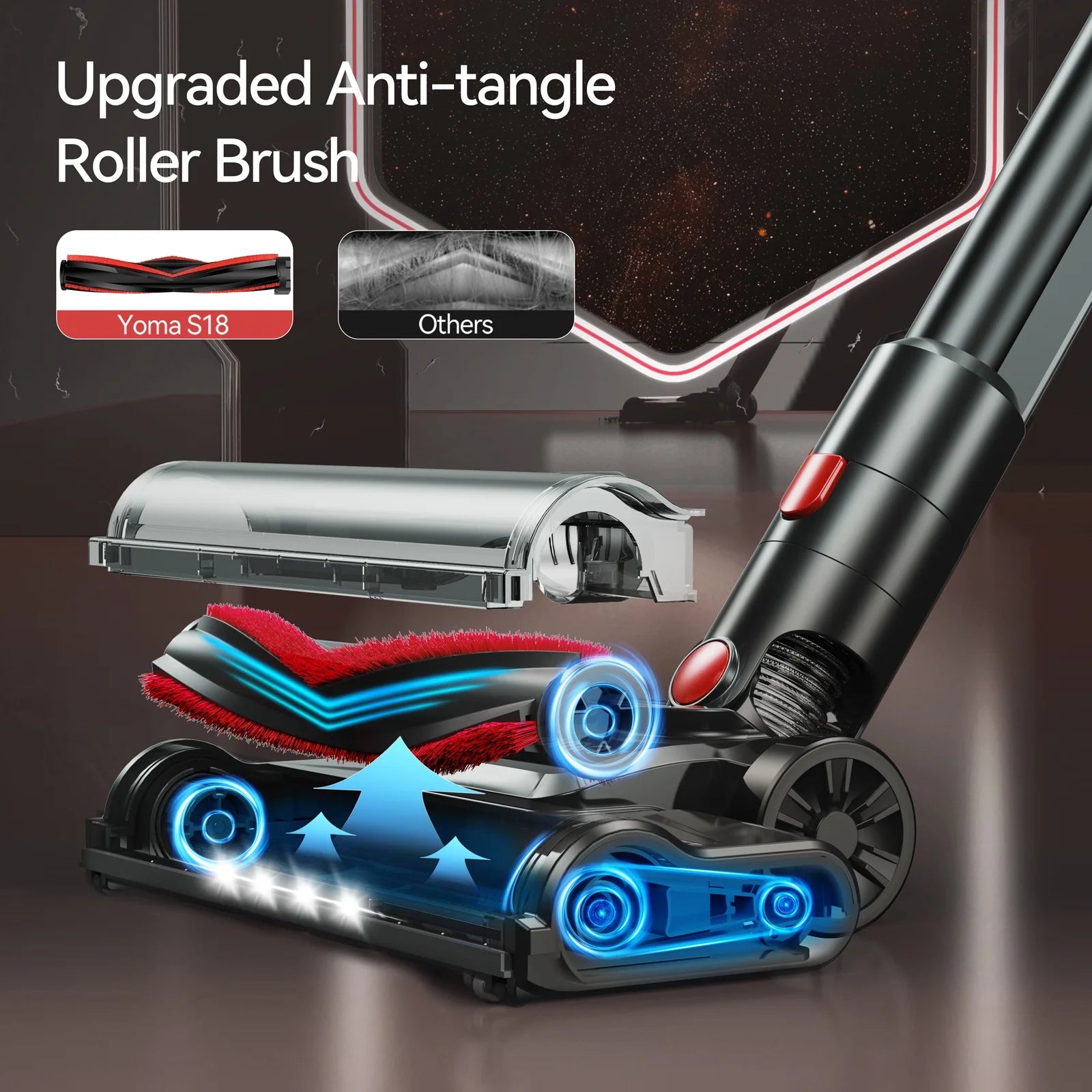 S18 Cordless Vacuum Cleaner, 6 in 1 Lightweight Stick Vacuum with Detachable Battery, 26Kpa Powerful Suction Vacuum Cleaner for Home Carpet Hardfloor Pet Hair