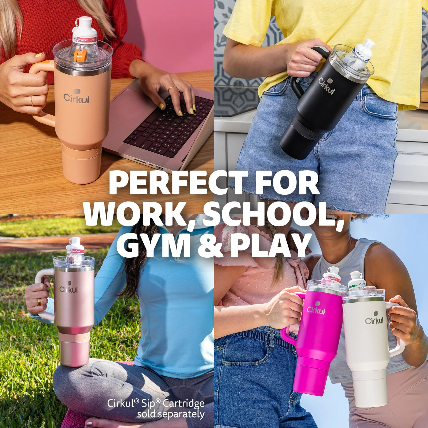 40Oz All-Day Strawsip Double-Wall Insulated Stainless Steel Tumbler with Handle, Fog (Light Gray)