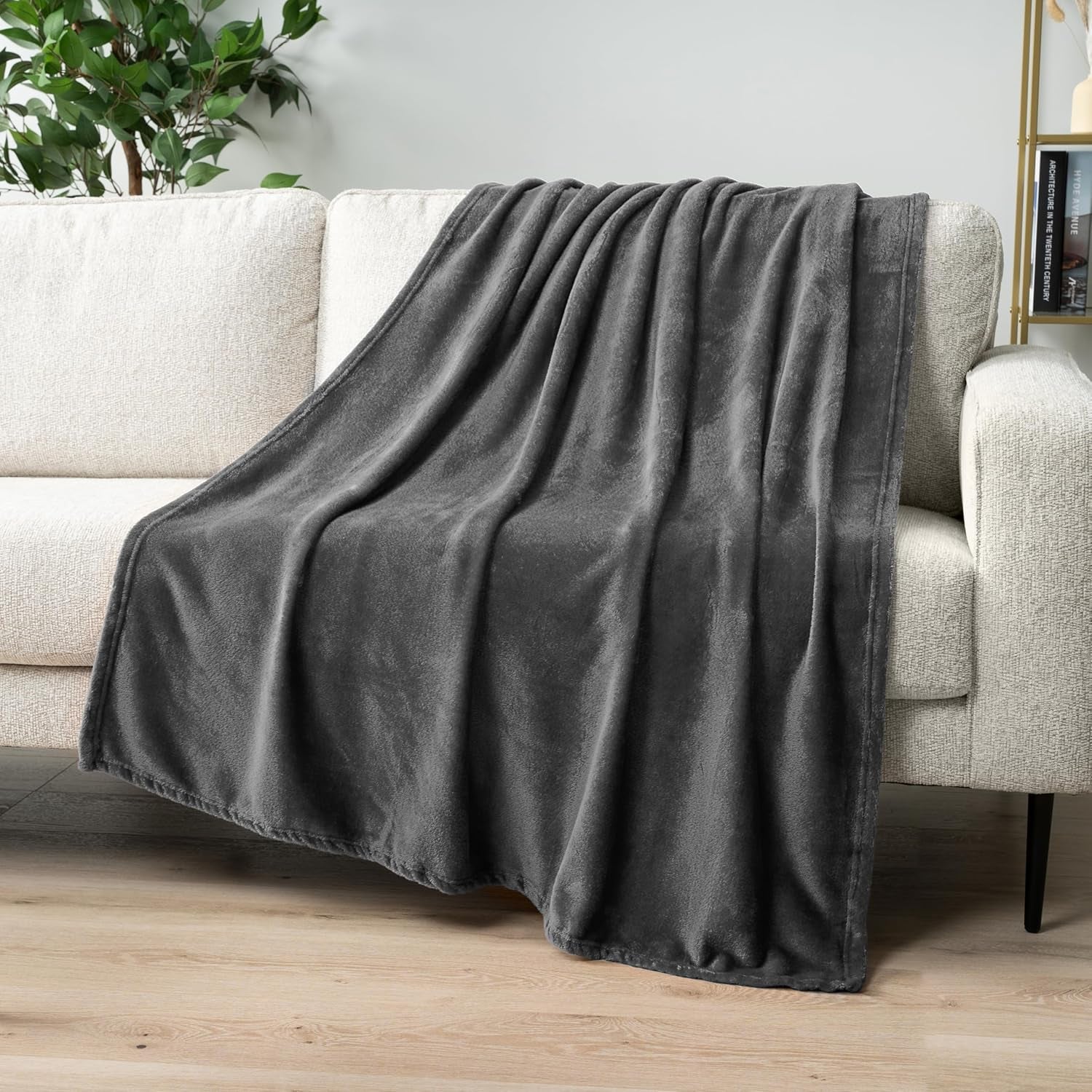 Grey Fleece Throw Blanket for Couch, Dark Charcoal Super Soft Fuzzy Flannel Throw for Sofa, Luxury Plush Microfiber Bed Blanket, Cozy Home Decorative Velvet Gift Blanket, 50X60