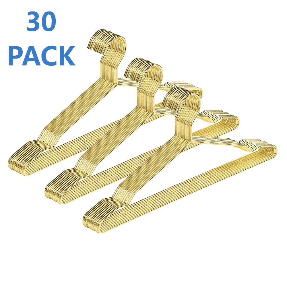 Metal Hangers 30 Pack , Strong Wire Clothes Hangers with Notches, Space Saving, Shiny Gold