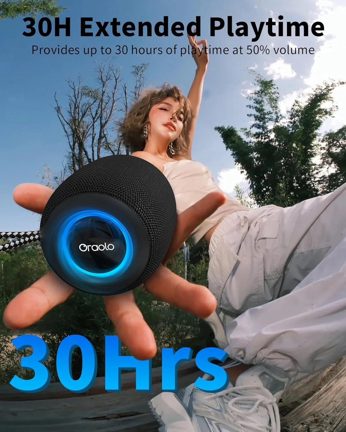 Bluetooth Speaker, IPX7 Waterproof Portable Bluetooth Speaker with 15W Immersive Audio, 30H Playtime, LED Light, Bluetooth 5.3, Support TWS, Wireless Speakers for Outdoor Camping Home