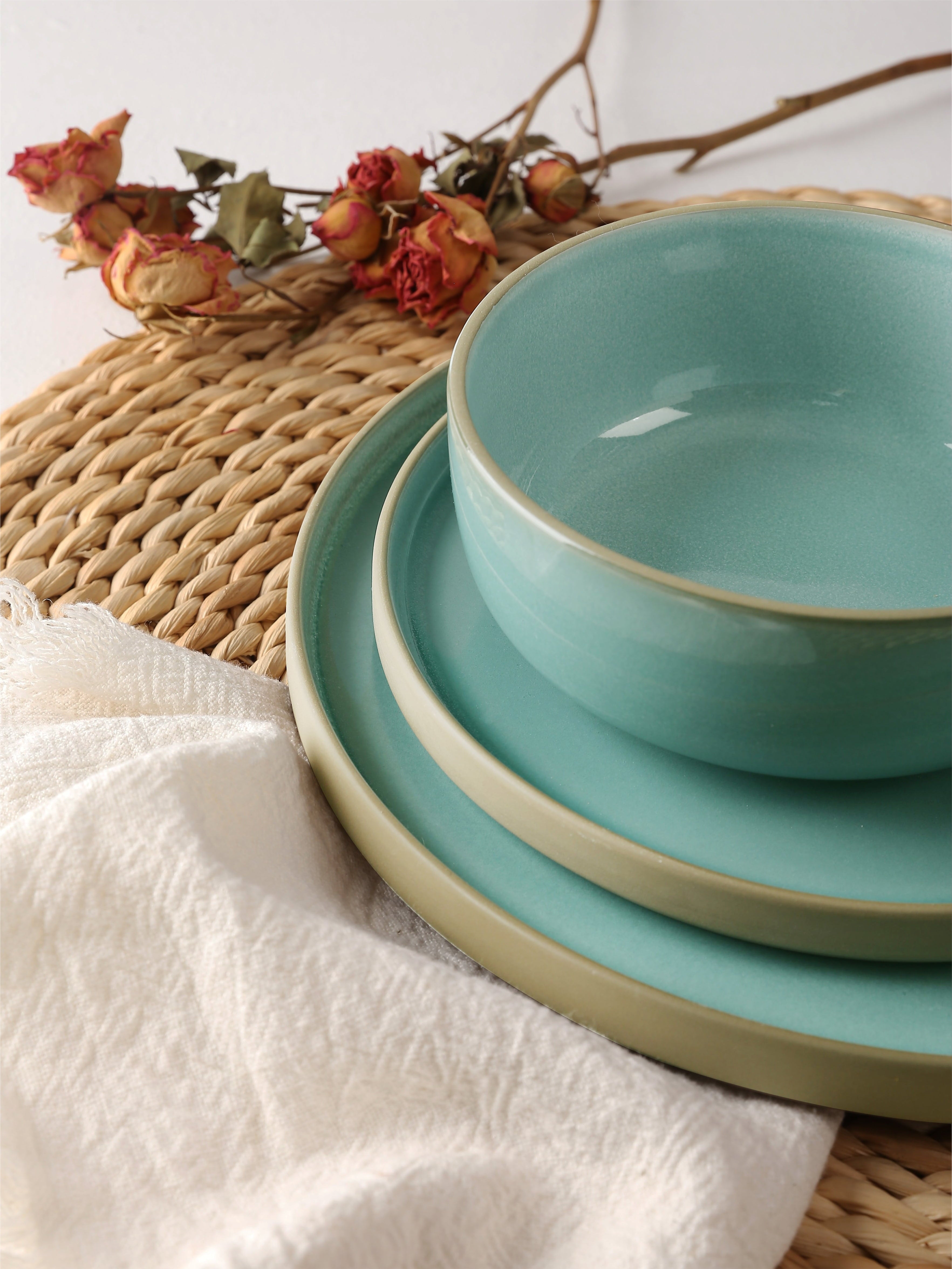 Nature 12-Piece Dinnerware Sets, Stoneware Dish Set, Verdure