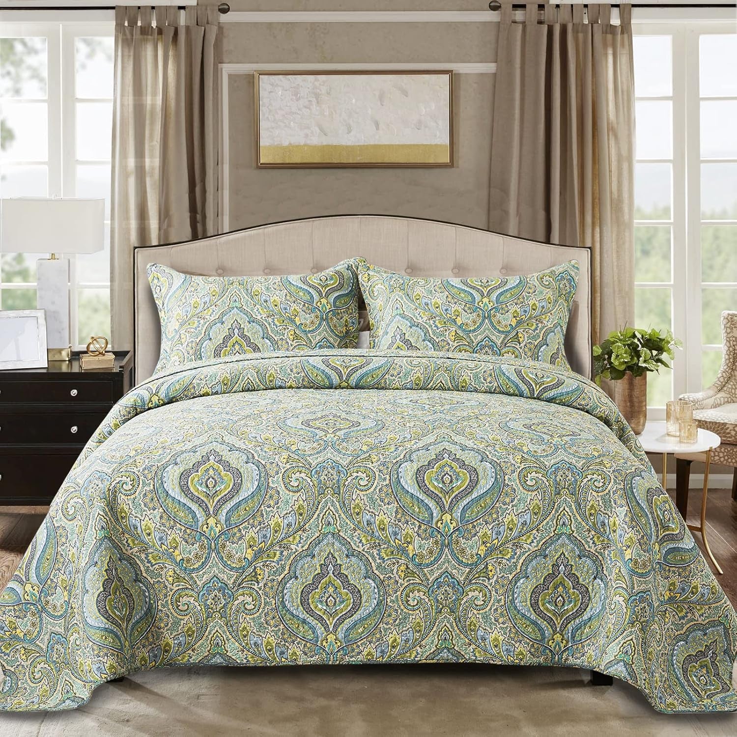 Quilts Set Bedspread Soft Quilt 1 2 Pillow Sham (Gorgeous European Floral Pattern, King (98" × 106"))