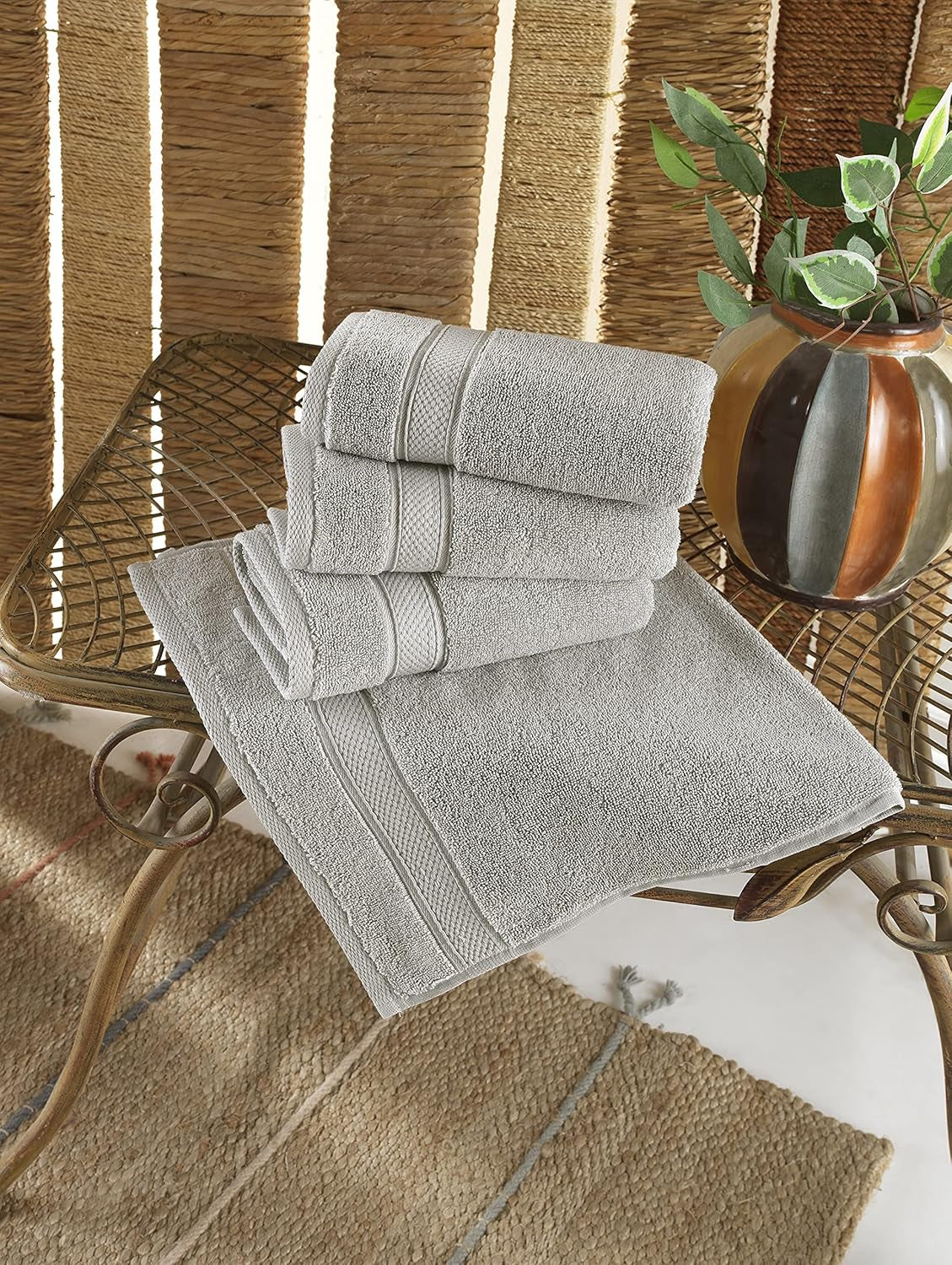 - Hotel Quality Turkish Towel Set for Bathroom (4 Pcs Hand Towel Set, Mirage Grey)