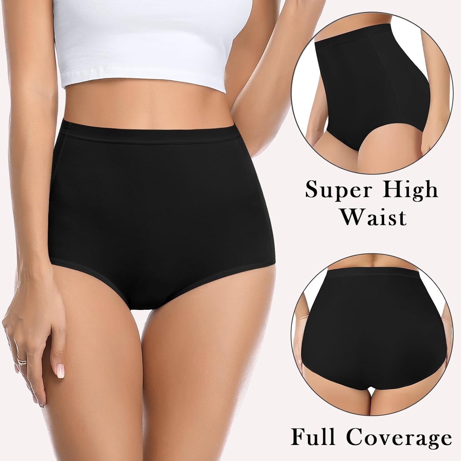 Womens Cotton Underwear High Waisted Panties Soft Stretch Full Coverage Postpartum Ladies Briefs Multi Pack
