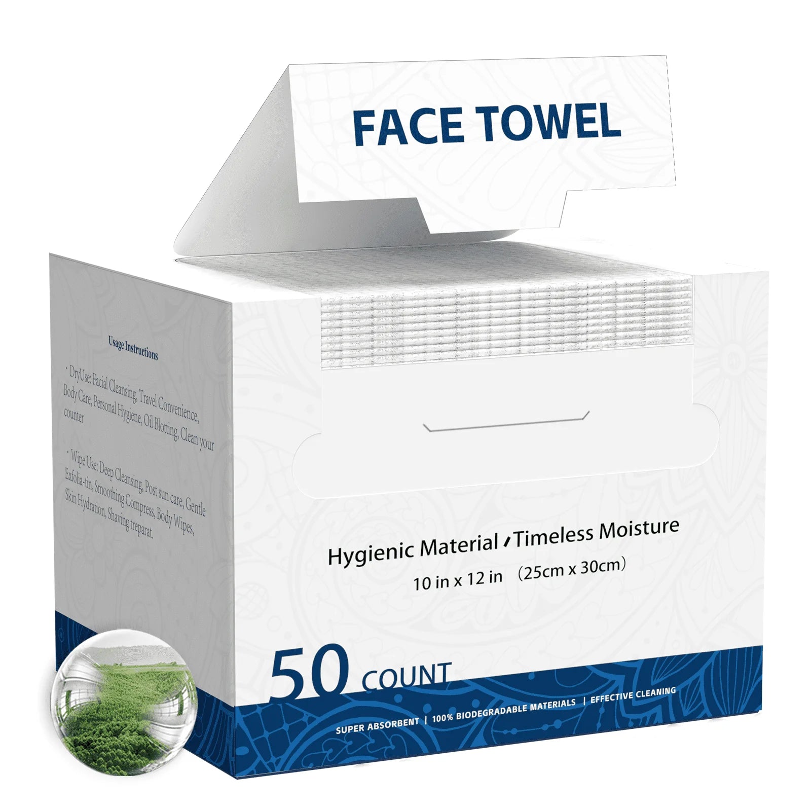 Disposable Face Towel, 10” X 12”, 100% Viscose Fibre, Disposable Face Towels for Women Cleansing Sensitive Skin, 50 Count（1 Pack）