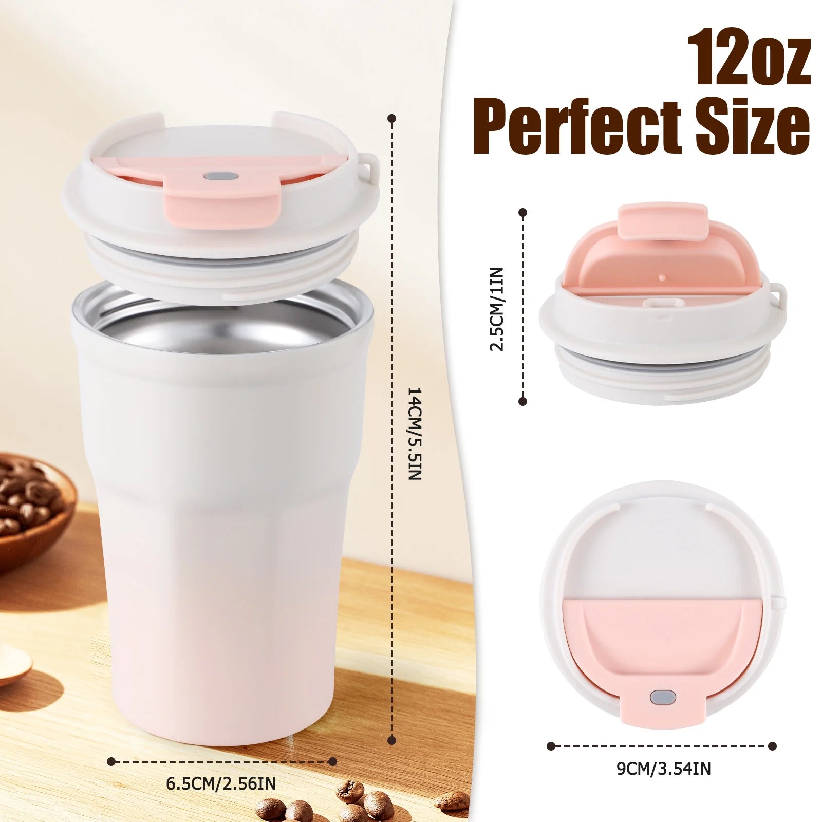 360 Ml/12Oz Coffee Tumbler, Double Walled Stainless Steel Insulated Travel Coffee Mug