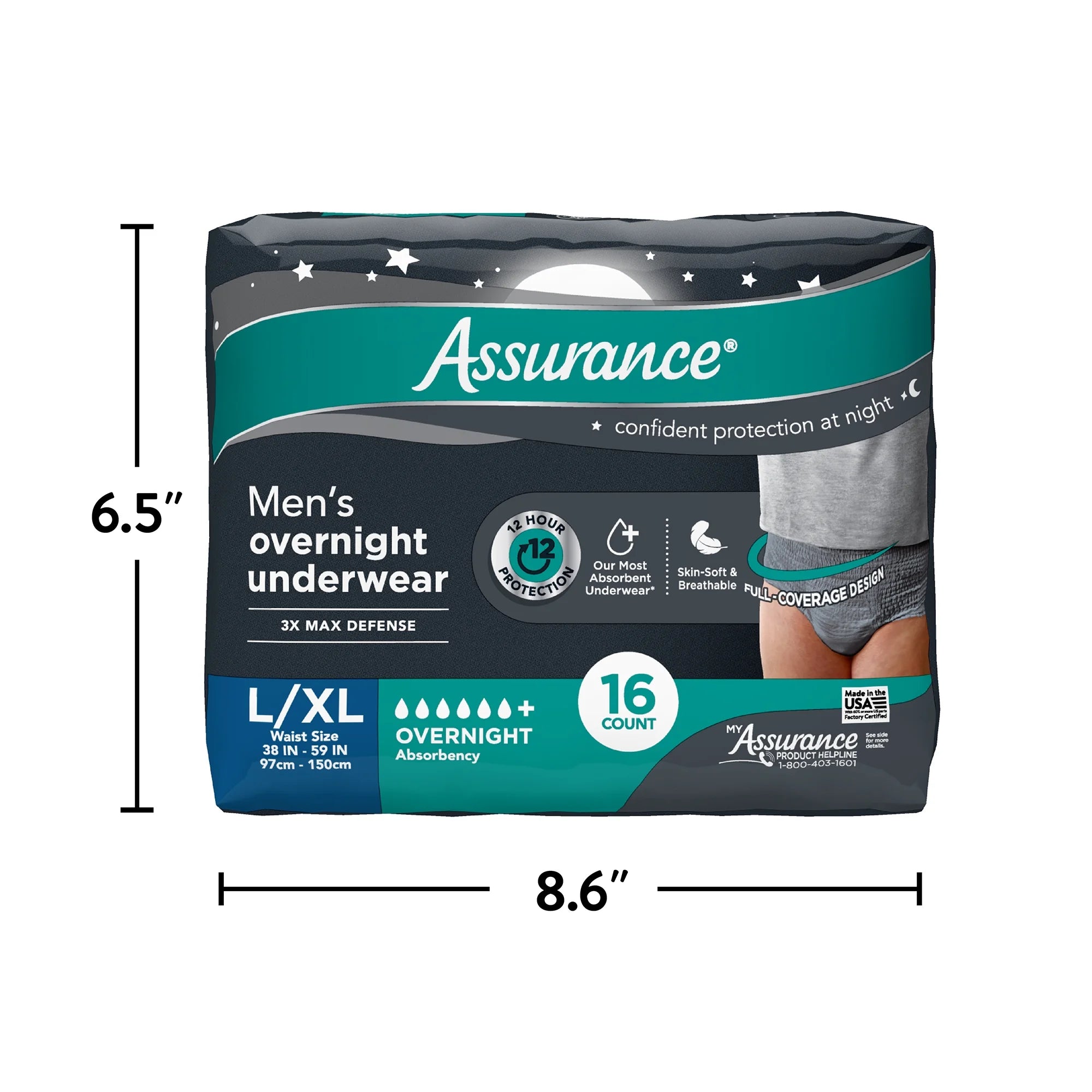 Men'S Overnight Incontinence Underwear, L/XL , Ultimate Absorbency (16 Count)