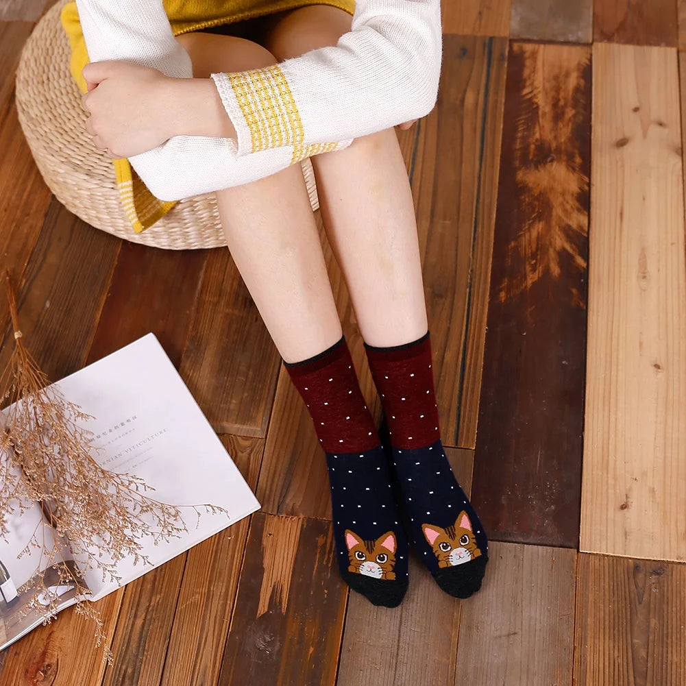 Womens Socks,  Crazy Funny Cute Socks for Women, Novelty Cartoon Dog Cat Animal Soft Cotton Crew Socks for Women Ladies, 5 Pairs