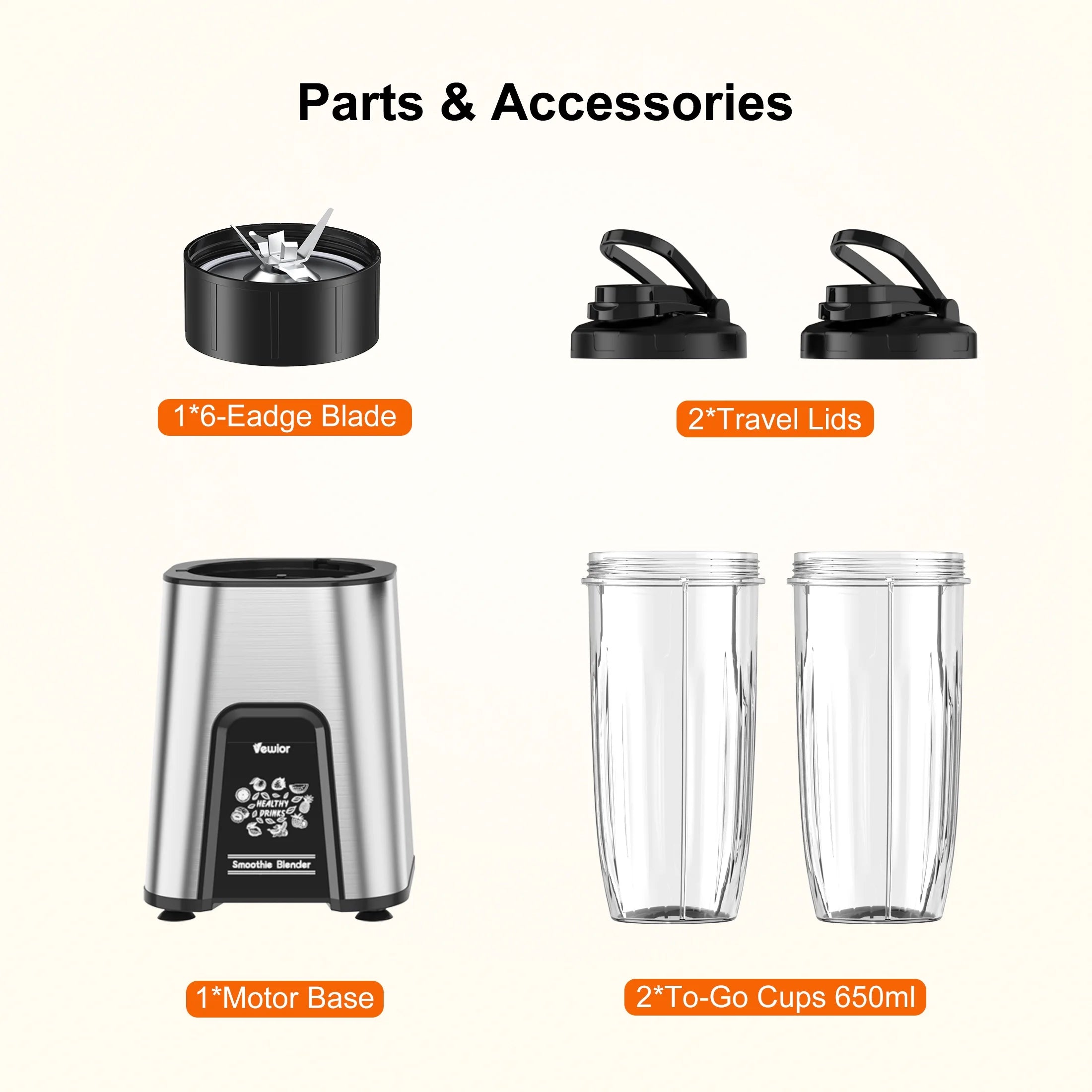 Smoothie Blender for Shakes and Smoothies, Blenders for Kitchen, Protein Drinks, Personal Blender with 2 * 22Oz Smoothie Cups with Lids