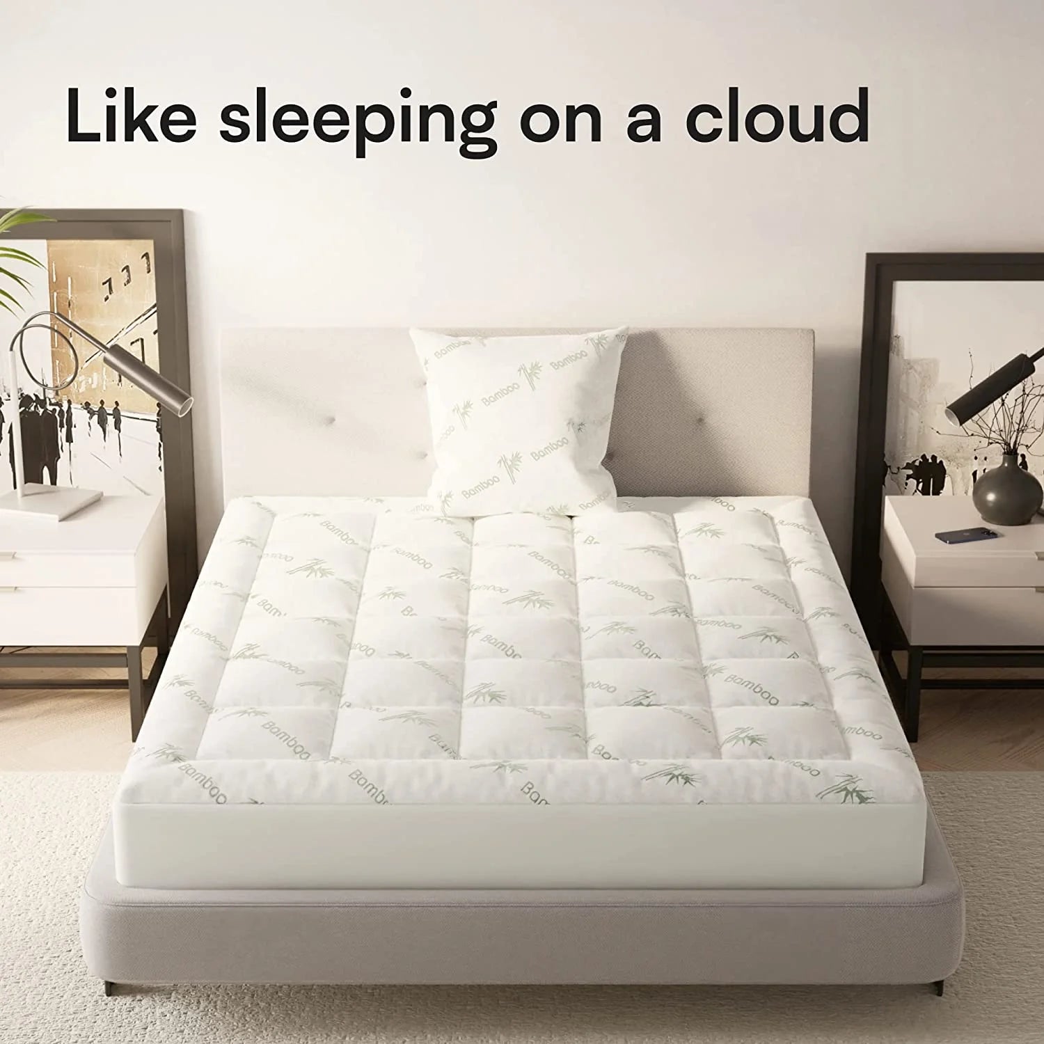 Bamboo Mattress Topper Cover Queen with 1 Pillow Protector Cooling Pillow