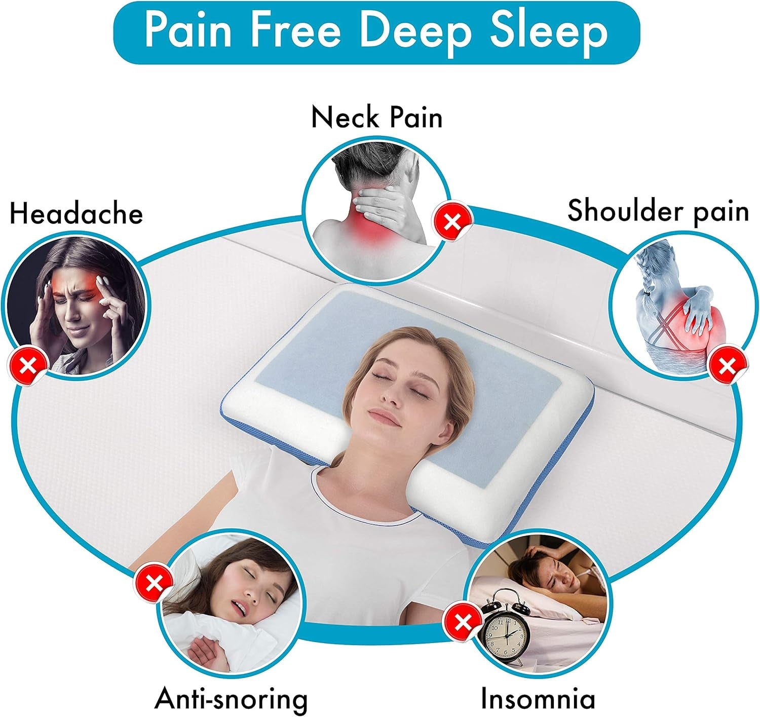 Cervical Pillow Cooling Orthopedic Memory Foam Pillows for Back Stomach Side Sleeper - Sleeping Travel Neck Gusseted Bed Pillow Gel Layer Provides Coolness Removable Washable Cover