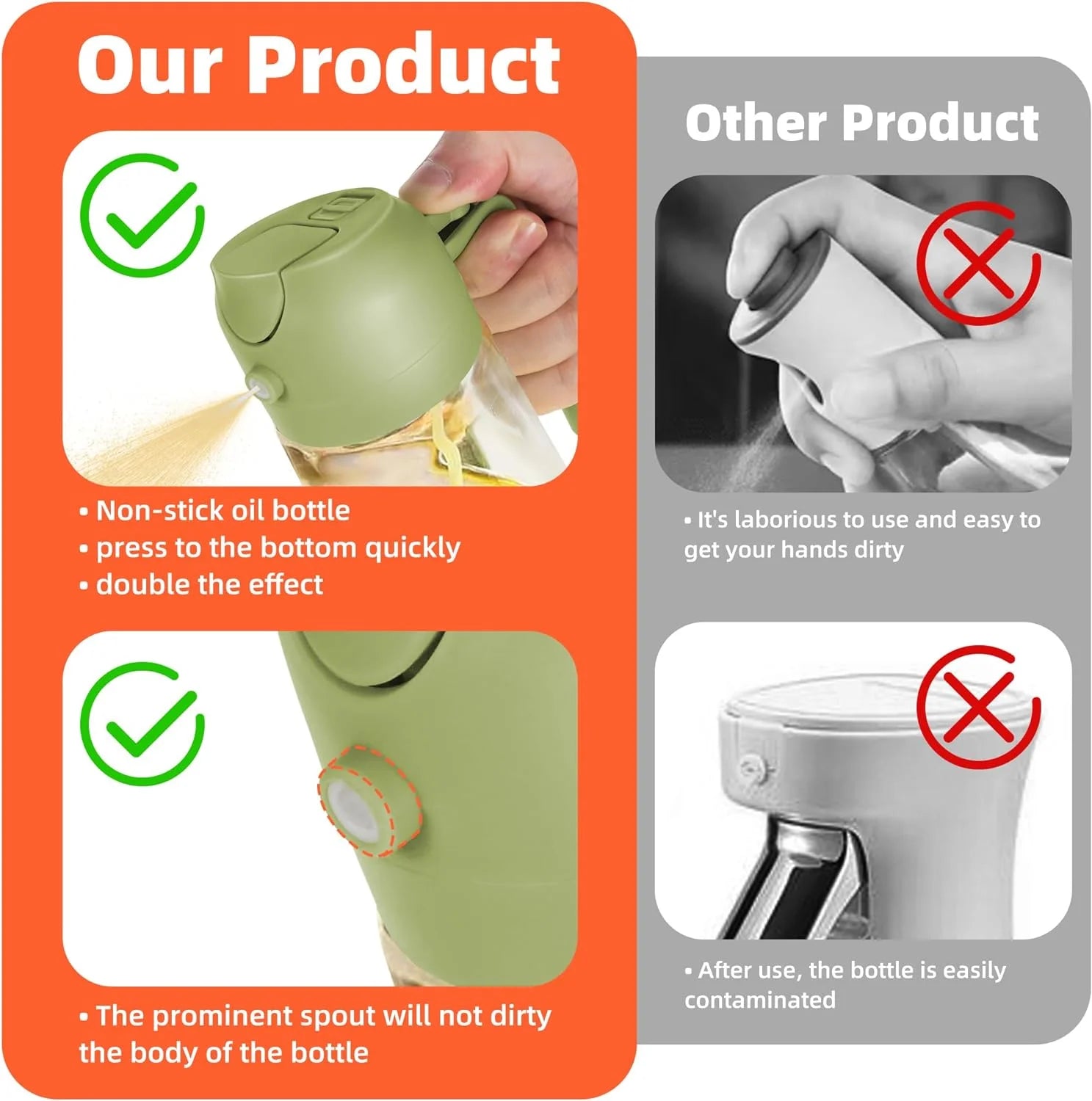 Oil Sprayer for Cooking, 2 in 1 Olive Oil Dispenser Bottle for Kitchen, 16Oz/470Ml Premium Glass Oil Bottle, Food-Grade Oil Mister for Air Fryer, Salad, Frying, BBQ (Green)
