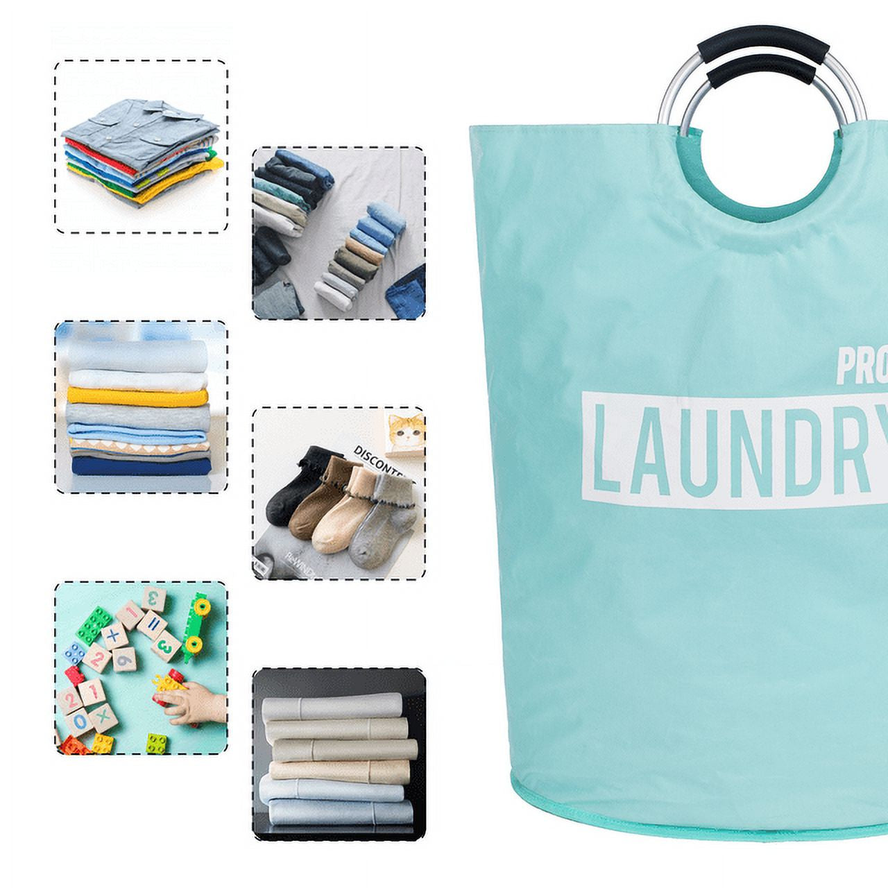 Super Large 150L Laundry Hamper Pro, Waterproof Laundry Basket, Clothes Hamper Stands up Well, Laundry Bag with Padded Handles, Collapsible Laundry Basket Easy Storage (Light Blue)