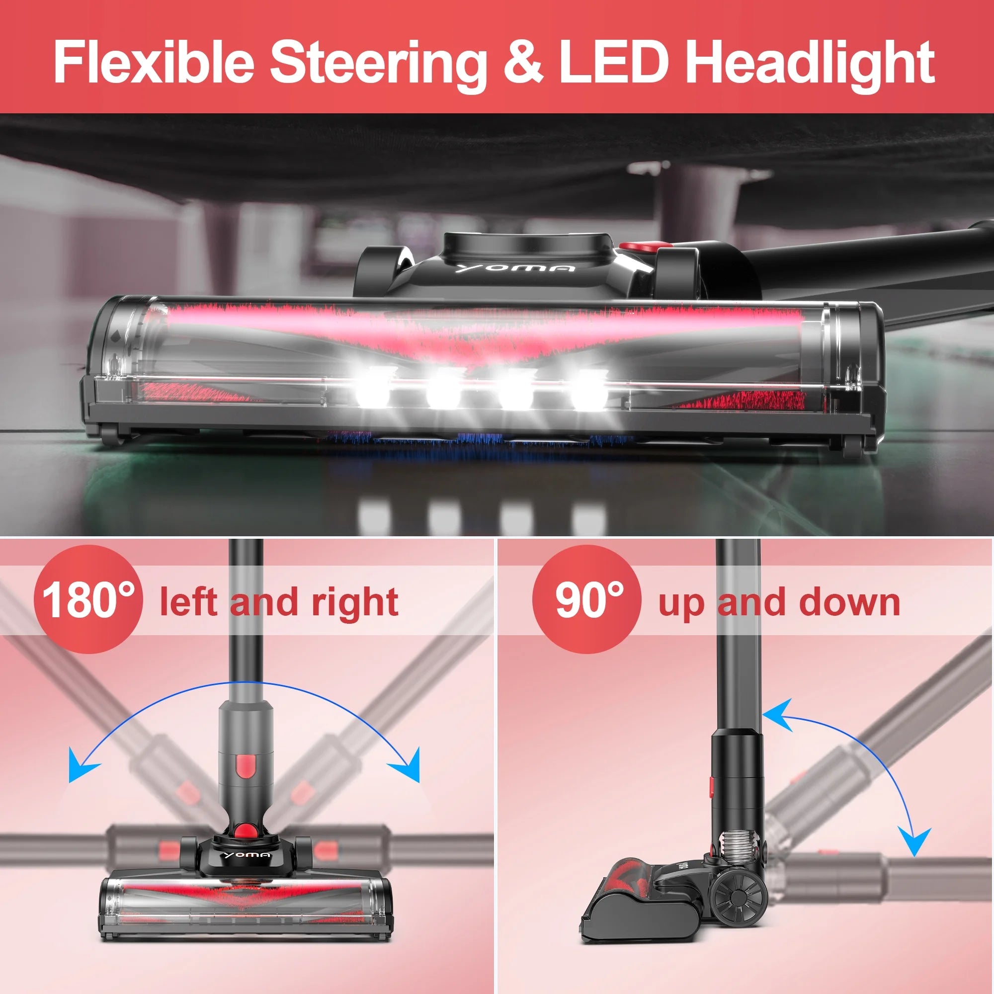 S18 Cordless Vacuum Cleaner, 6 in 1 Lightweight Stick Vacuum with Detachable Battery, 26Kpa Powerful Suction Vacuum Cleaner for Home Carpet Hardfloor Pet Hair