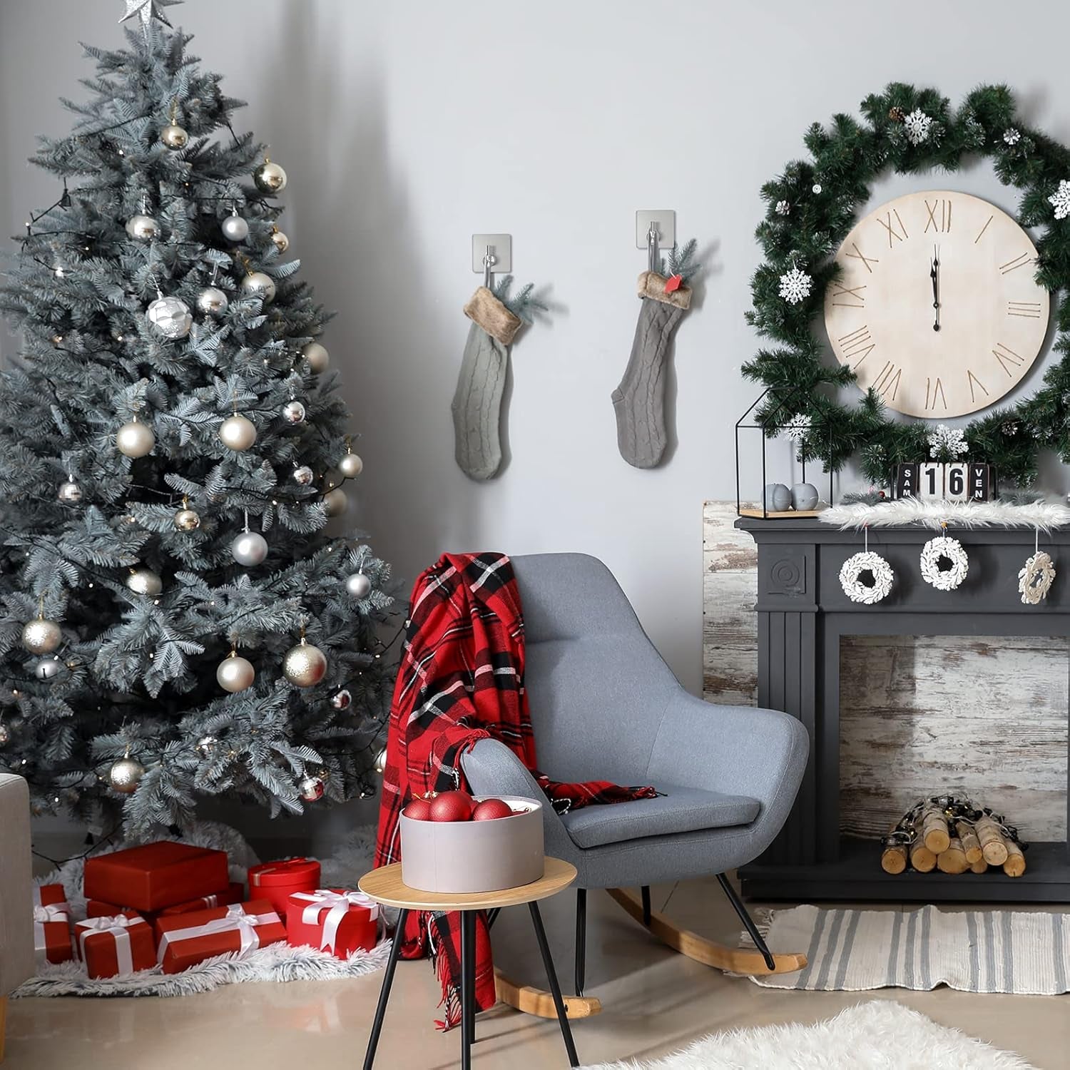 Adhesive Towel Hooks, Waterproof Shower Wall Stick on Hooks, 2 Extra Adhesive Strips, Silver, 4 Pcs