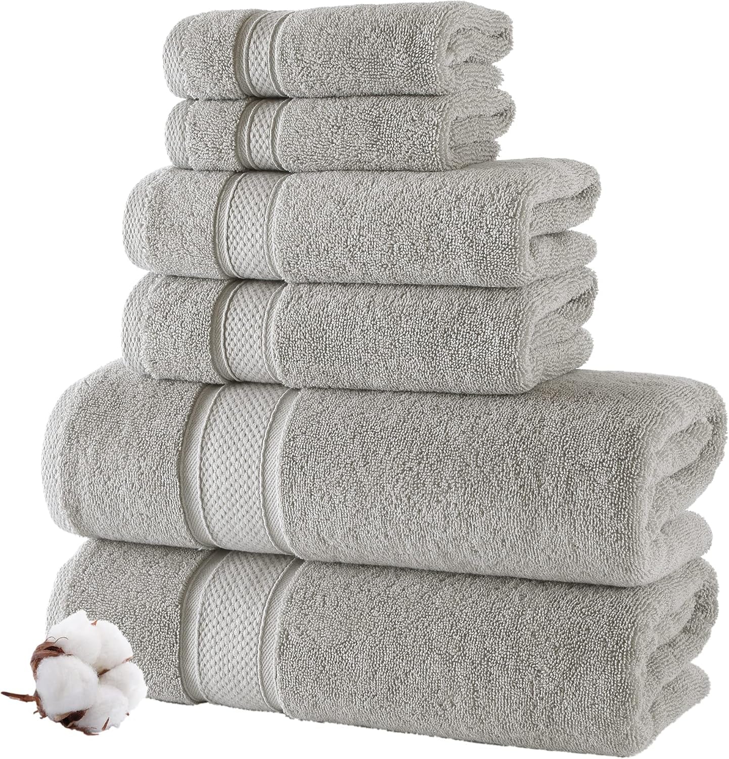 - Hotel Quality Turkish Towel Set for Bathroom (6 Pcs Towel Set, Mirage Grey)
