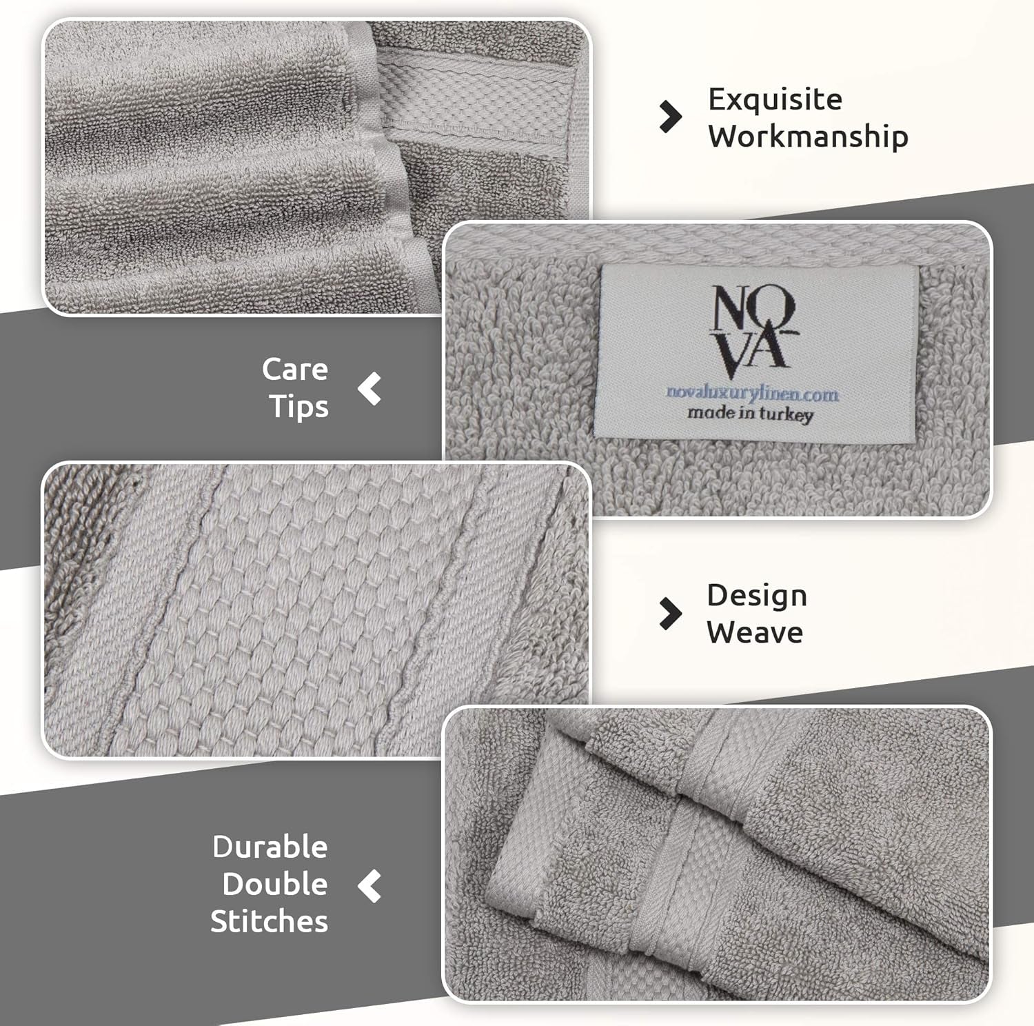 - Hotel Quality Turkish Towel Set for Bathroom (4 Pcs Hand Towel Set, Mirage Grey)