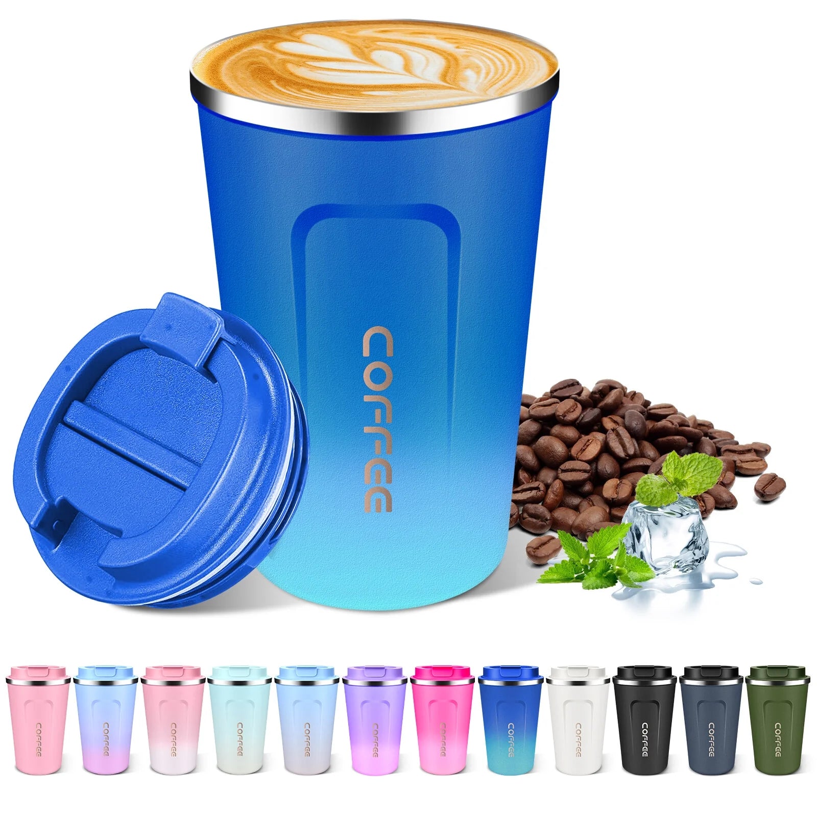 Travel Coffee Mug 13 Floz Insulated Coffee Cup with Lid Reusable Leak Proof Coffee Tumbler Stainless Steel Vacuum Gradient Colorful Thermos Cup Thermal Keeps Cold and Hot for Coffee/Tea