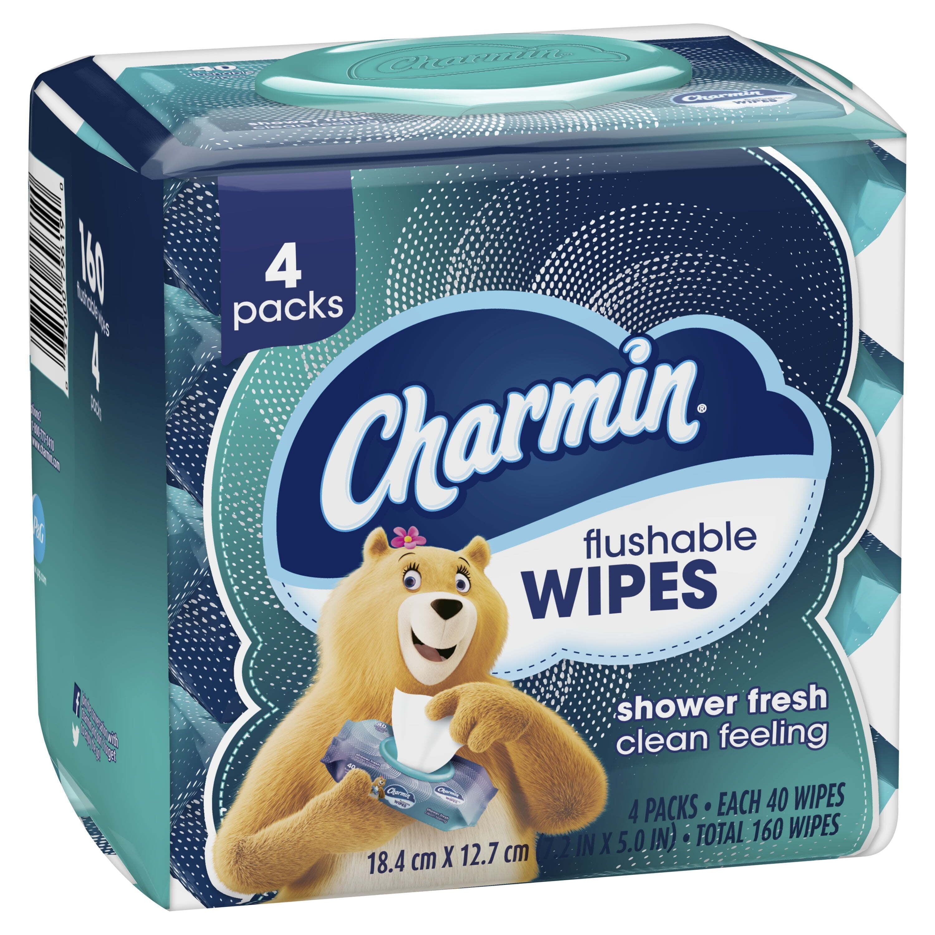 Flushable Wipes, 4 Flip-Top Packs, 40 Cleansing Wipes per Pack, 160 Total Wipes