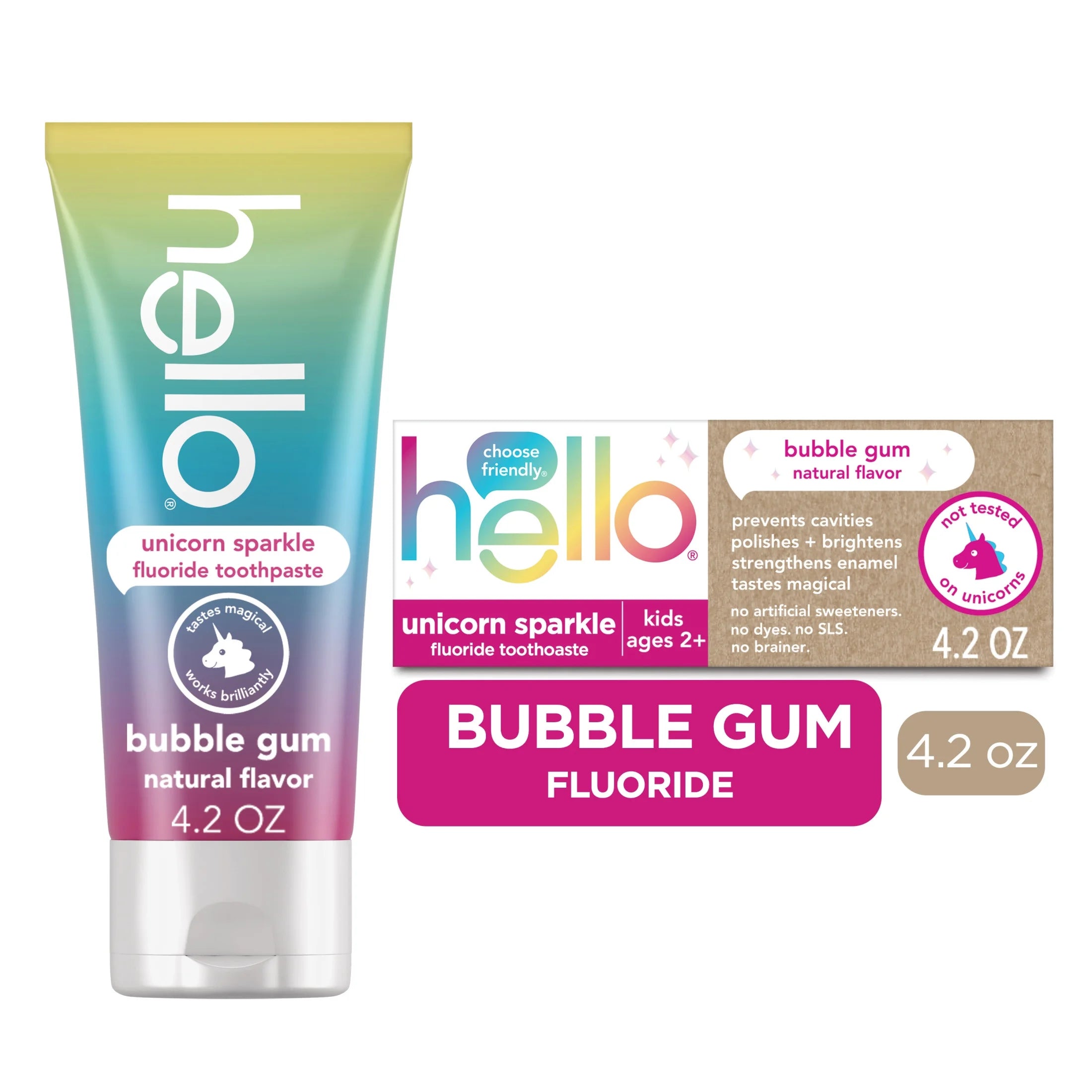 Unicorn Sparkle Kids Toothpaste with Fluoride, Bubble Gum Toothpaste, 4.2 Oz Tube