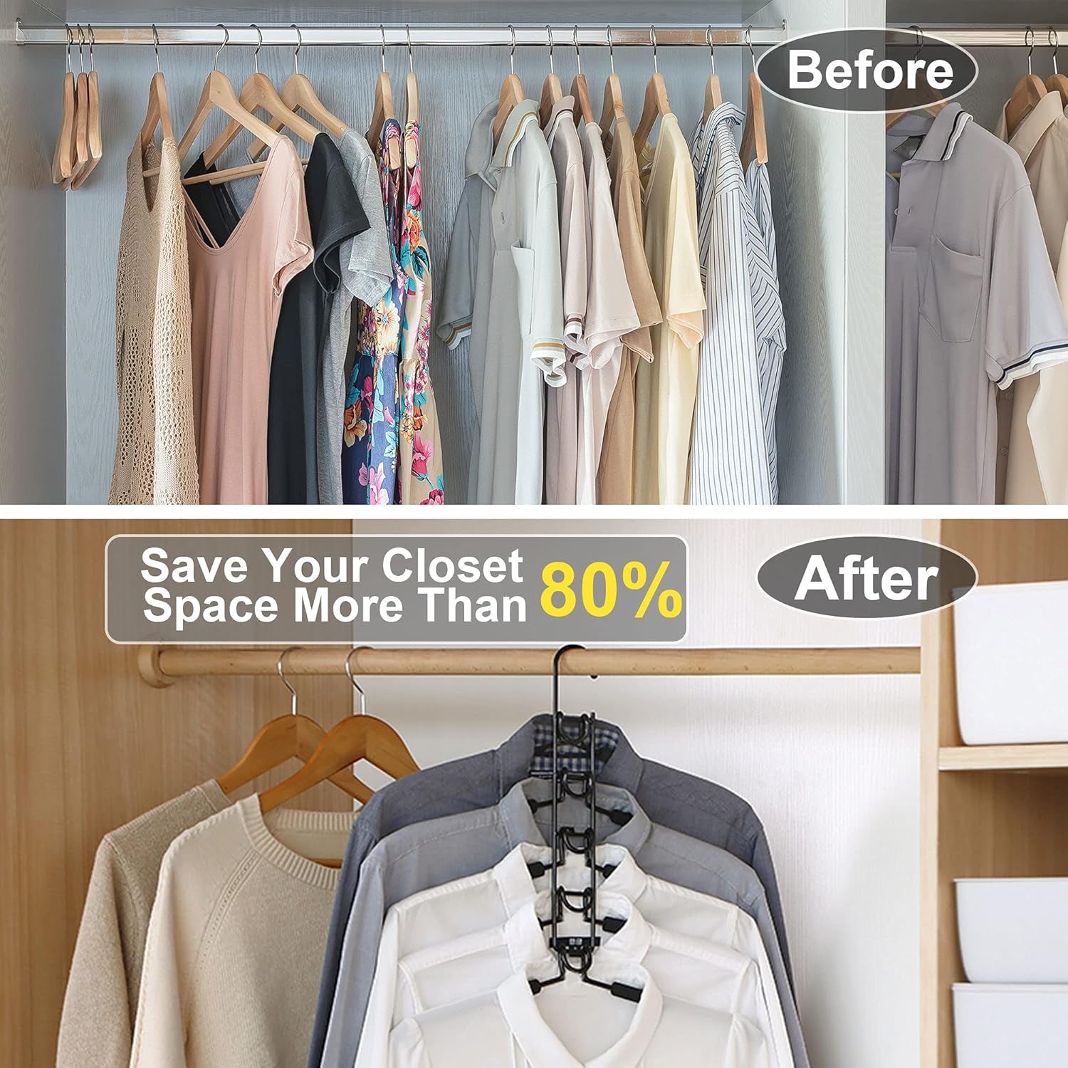 Coat Hanger, 5 in 1 Anti-Slip Clothes Racks, Space Saving Clothes Hanging Holder, Blouse Hanger Closet Storage Organizer, Multi Layers Wardrobe Clothes Rack (4 Pack, Black)