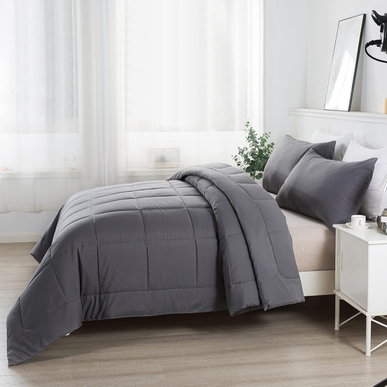 King Size Comforter Set -All Season Bedding Comforters Sets with 2 Pillow Cases -3 Pieces Bed Set down Alternative King Bedding Set -Grey King Comforter Set(102"X90")