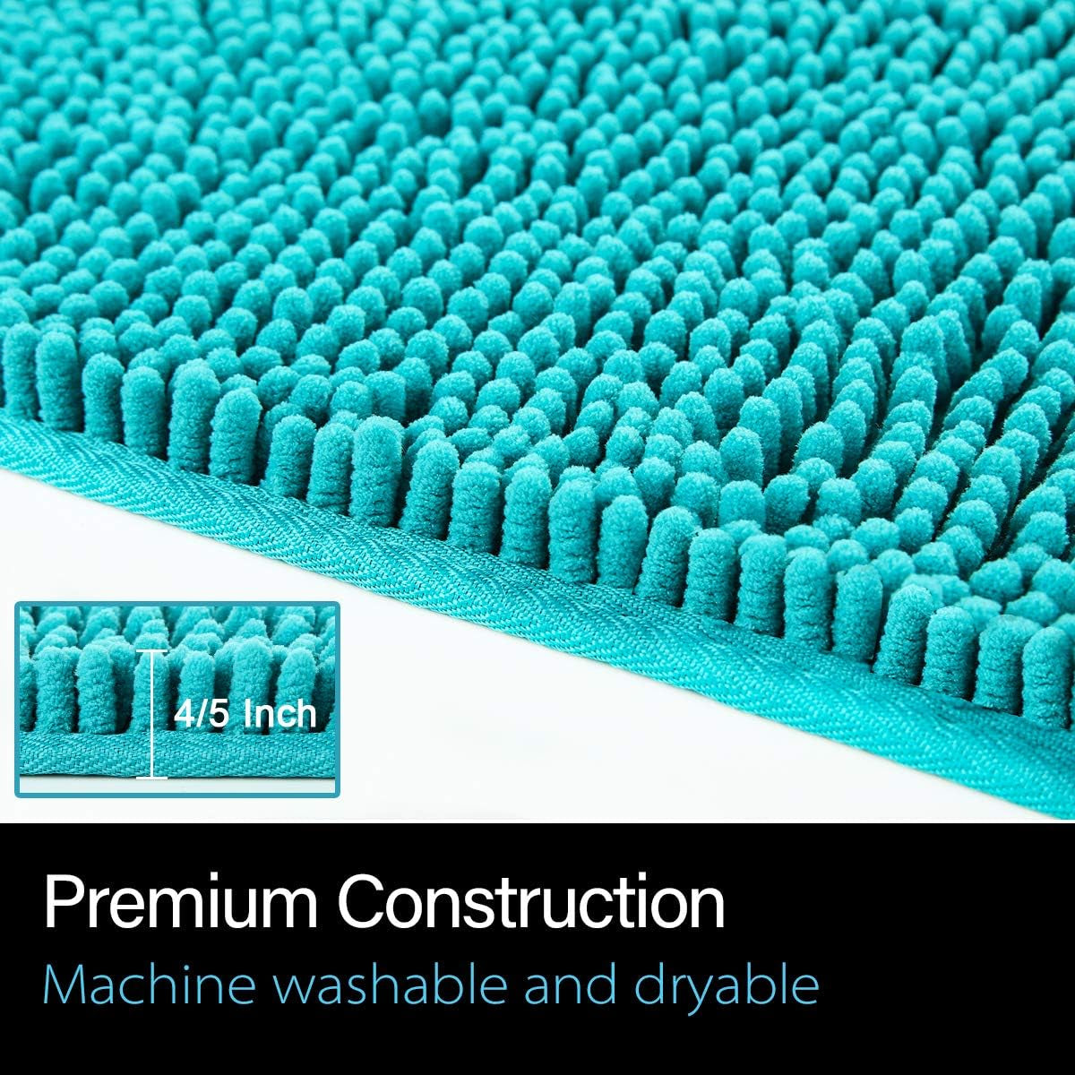 Luxury Bathroom Rug Shaggy Bath Mat 24 X 36 Inch, Washable Non Slip Bath Rugs for Bathroom Shower, Soft Plush Chenille Absorbent Carpets Mats, Teal Blue