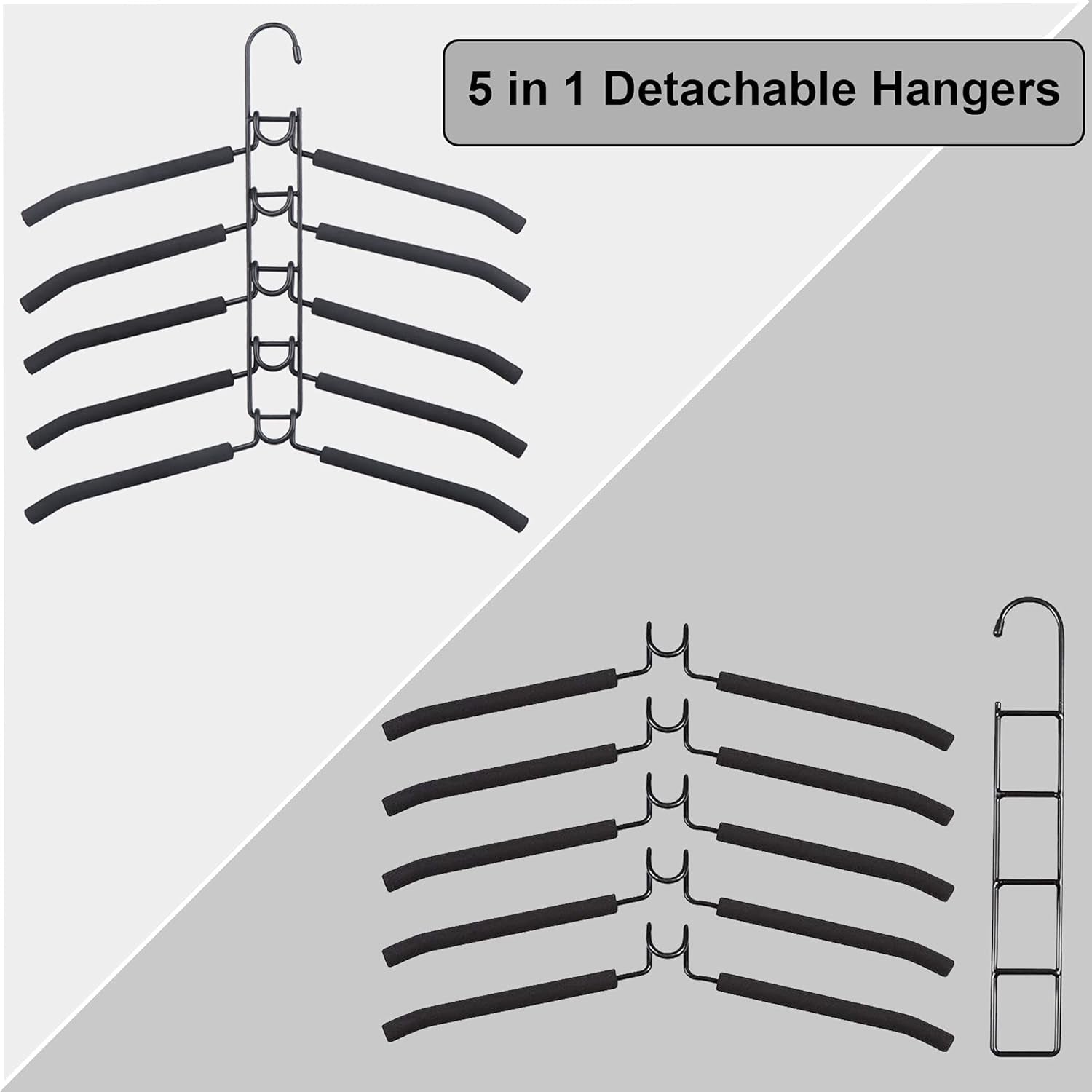 Coat Hanger, 5 in 1 Anti-Slip Clothes Racks, Space Saving Clothes Hanging Holder, Blouse Hanger Closet Storage Organizer, Multi Layers Wardrobe Clothes Rack (4 Pack, Black)