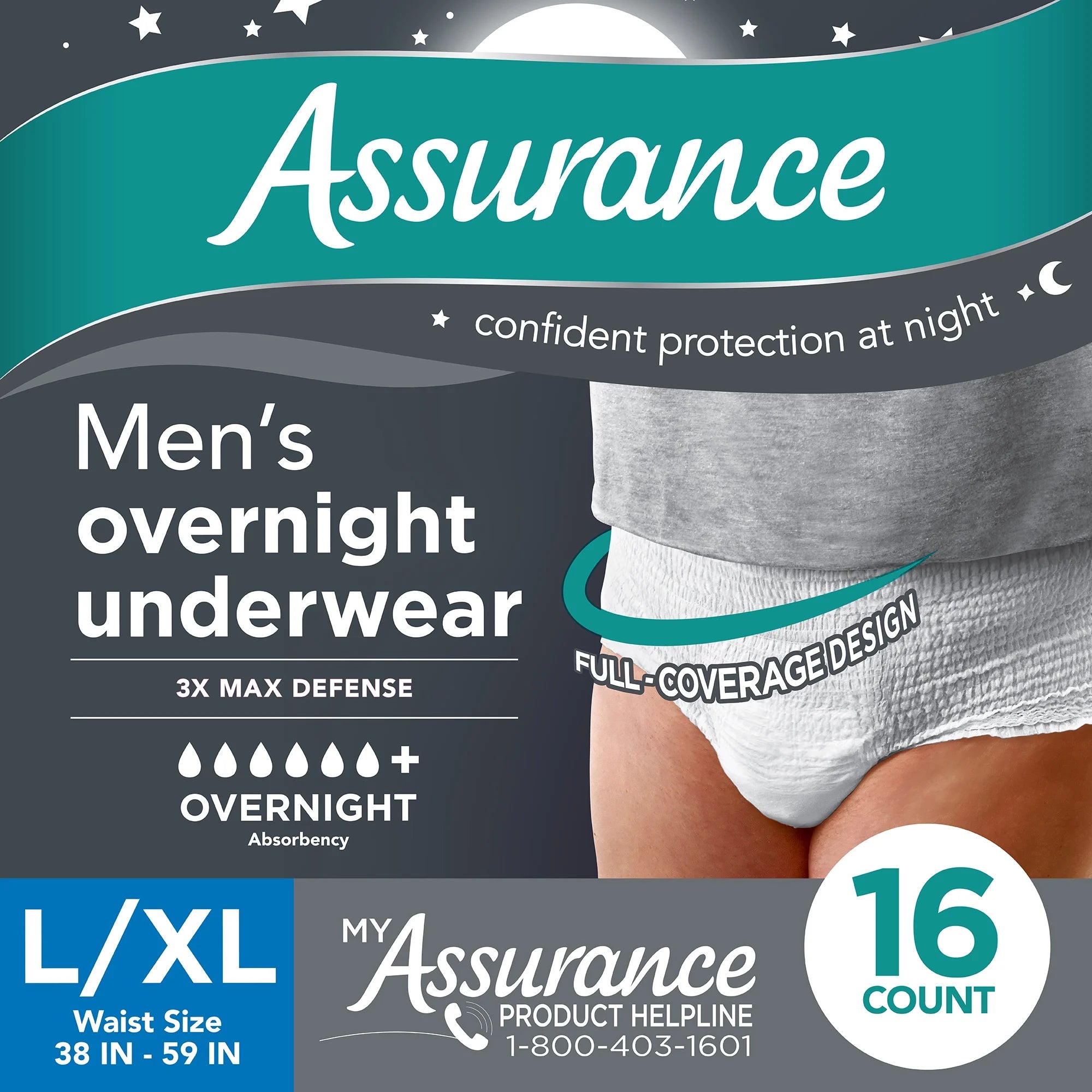 (2 Pack)  Men'S Overnight Incontinence Underwear, L/XL , Ultimate Absorbency (16 Count)