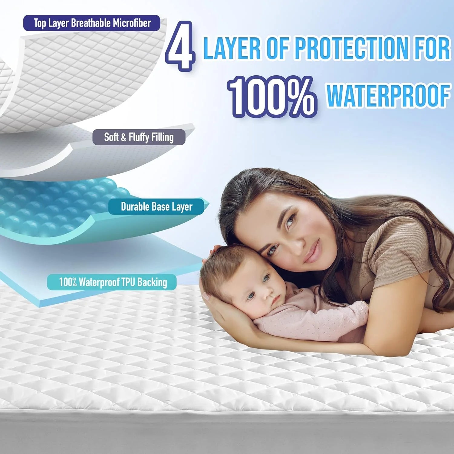 California King Size Waterproof Mattress Pad Protector, Breathable Quilted Mattress Cover Noiseless Waterproof Fitted Sheet Mattress Topper Upto 21" Deep Pocket