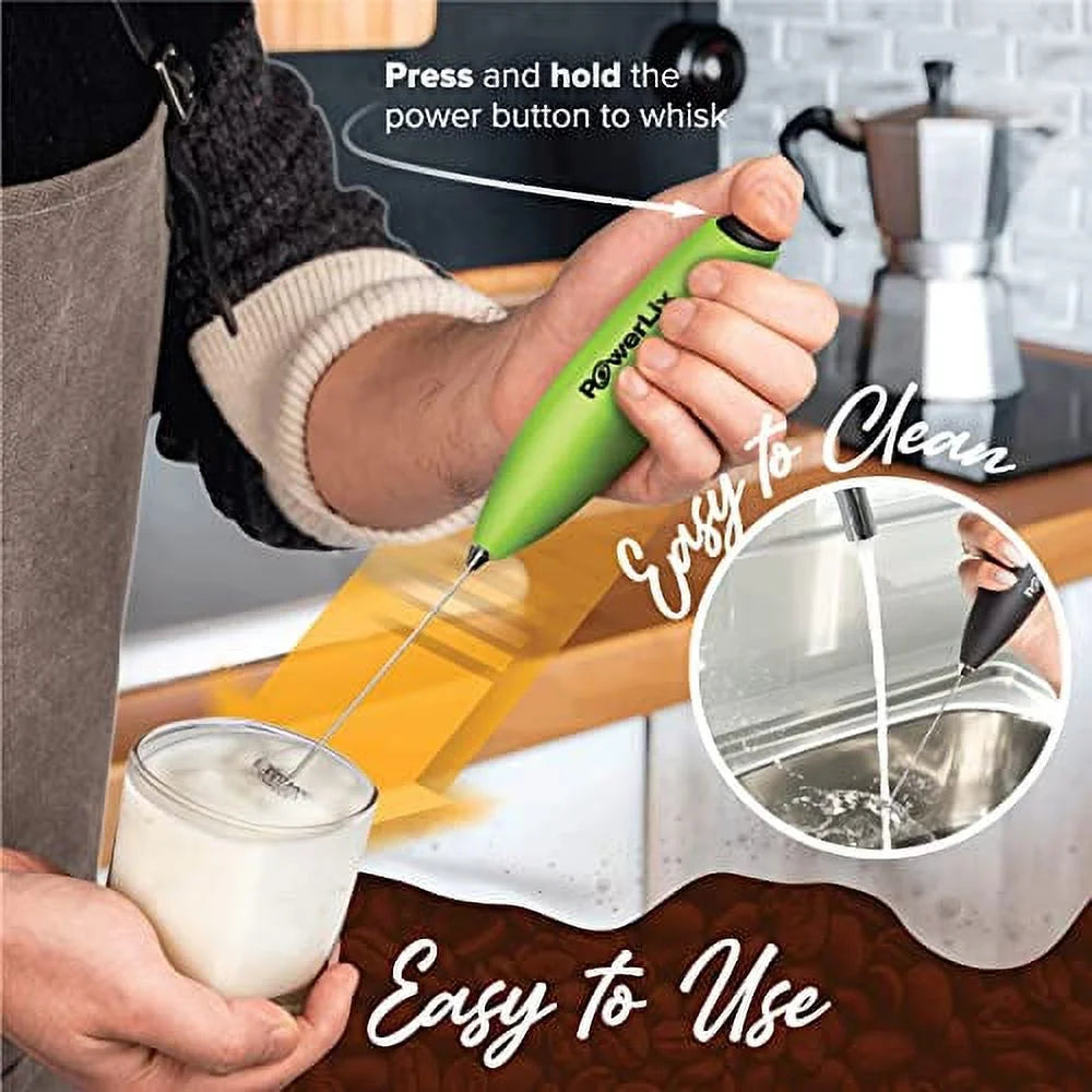 Handheld Electric Milk Frother, Battery-Operated Electric Whisk Foam Maker for Coffee, Latte, Cappuccino, Hot Chocolate, and Frothy Delights, without a Stand, Green