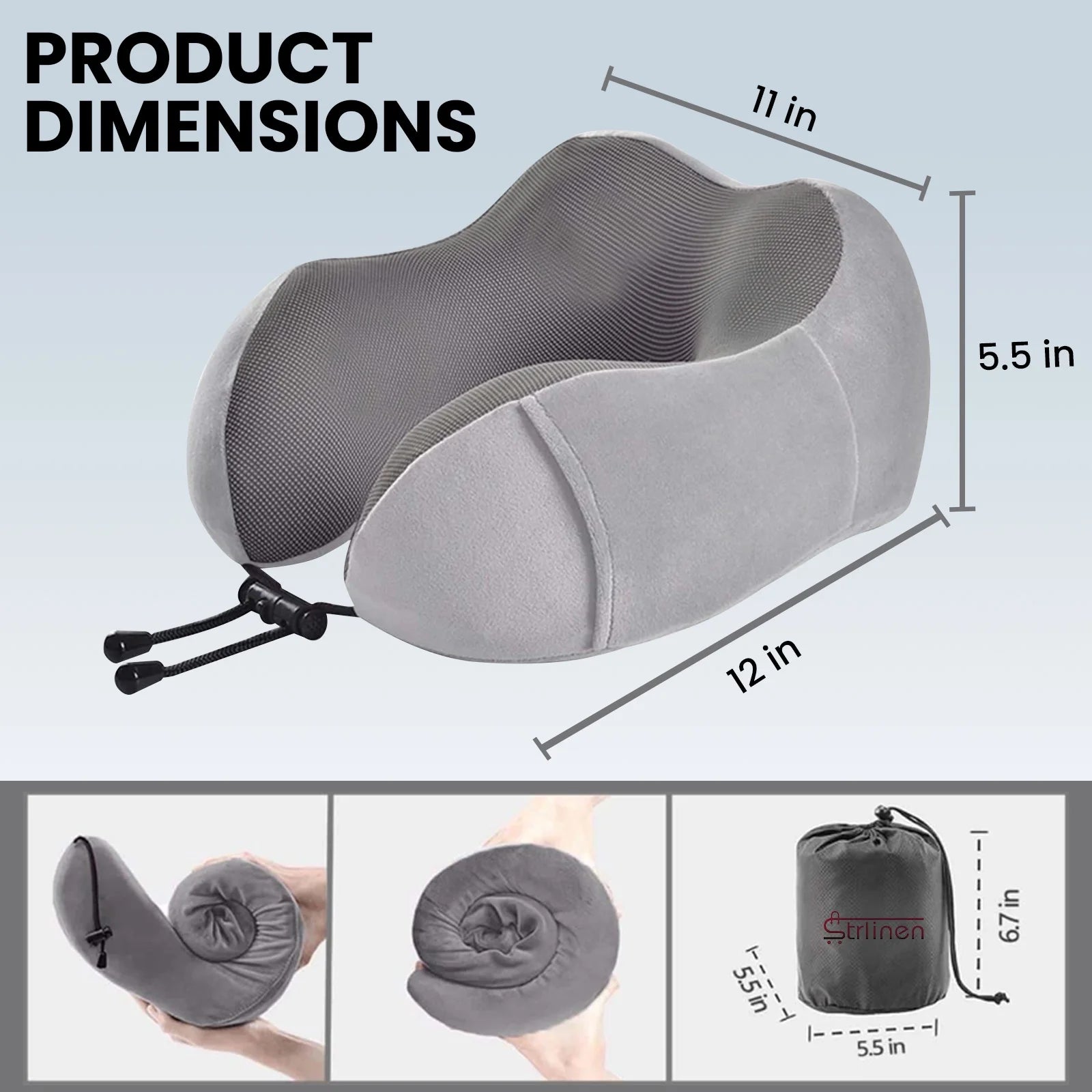 Neck Pillow for Traveling, Upgraded Travel Neck Pillow for Airplane 100% Pure Memory Foam Travel Pillow for Flight Headrest Sleep, Portable Plane Accessories, Grey