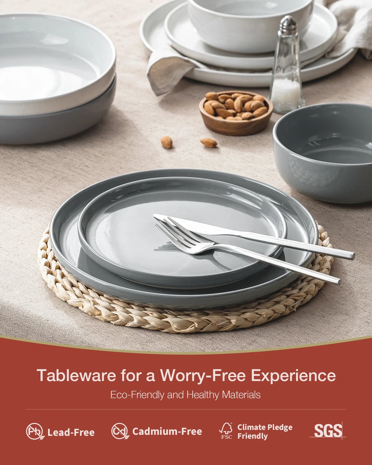 Plates and Bowls Set, 12 Piece Stoneware Dinnerware Sets, Multicolor