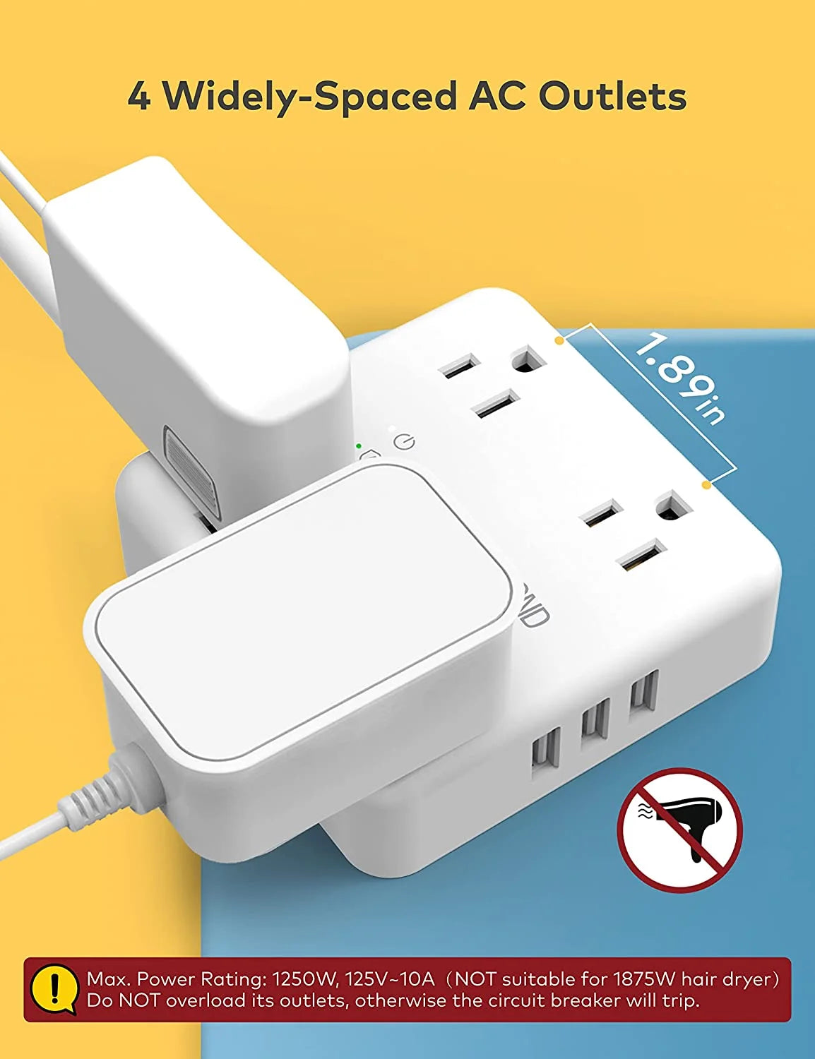 Power Strip Surge Protector with USB, 15Ft Long Extension Cord for 3 USB and 4 AC Outlets, White
