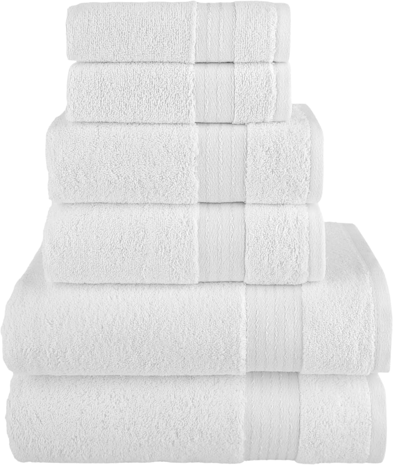 6 Piece Towel Set, 100% Cotton Premium Towel Set, 2 Bathroom Towels, 2 Hand Towels, 2 Wash Cloths, Highly Absorbent Shower Towels, Towel Sets for Bathroom, White