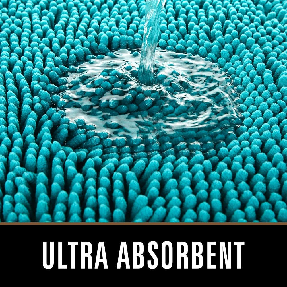 Luxury Bathroom Rug Shaggy Bath Mat 24 X 36 Inch, Washable Non Slip Bath Rugs for Bathroom Shower, Soft Plush Chenille Absorbent Carpets Mats, Teal Blue