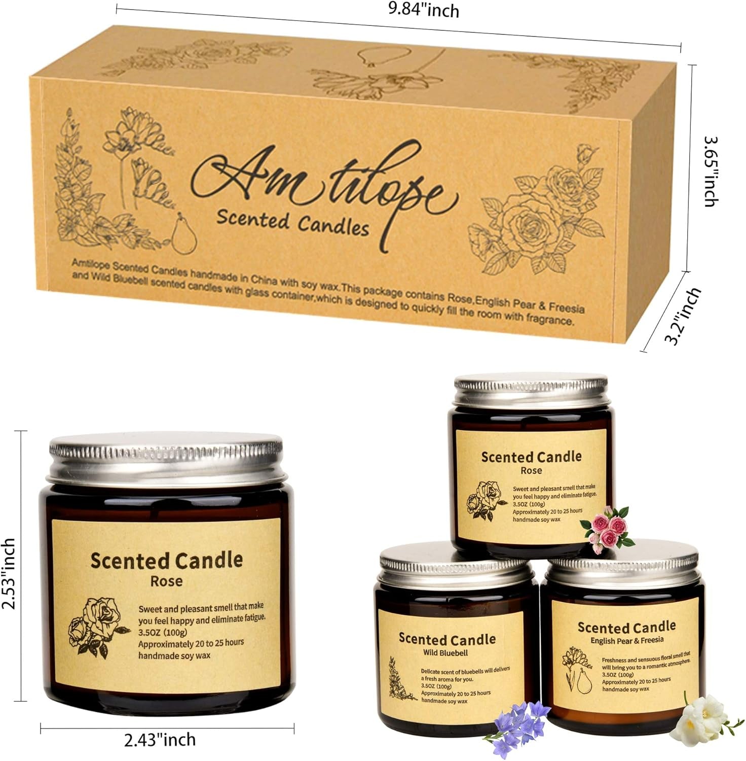 Scented Candles,  Long Lasting Aromatherapy Glass Jar Candles 2 Pack, Birthday Gifts for Women, Glass Jar Soy Candles for Home Scented, Gift Box for Birthday and House Decorate (3Pack)