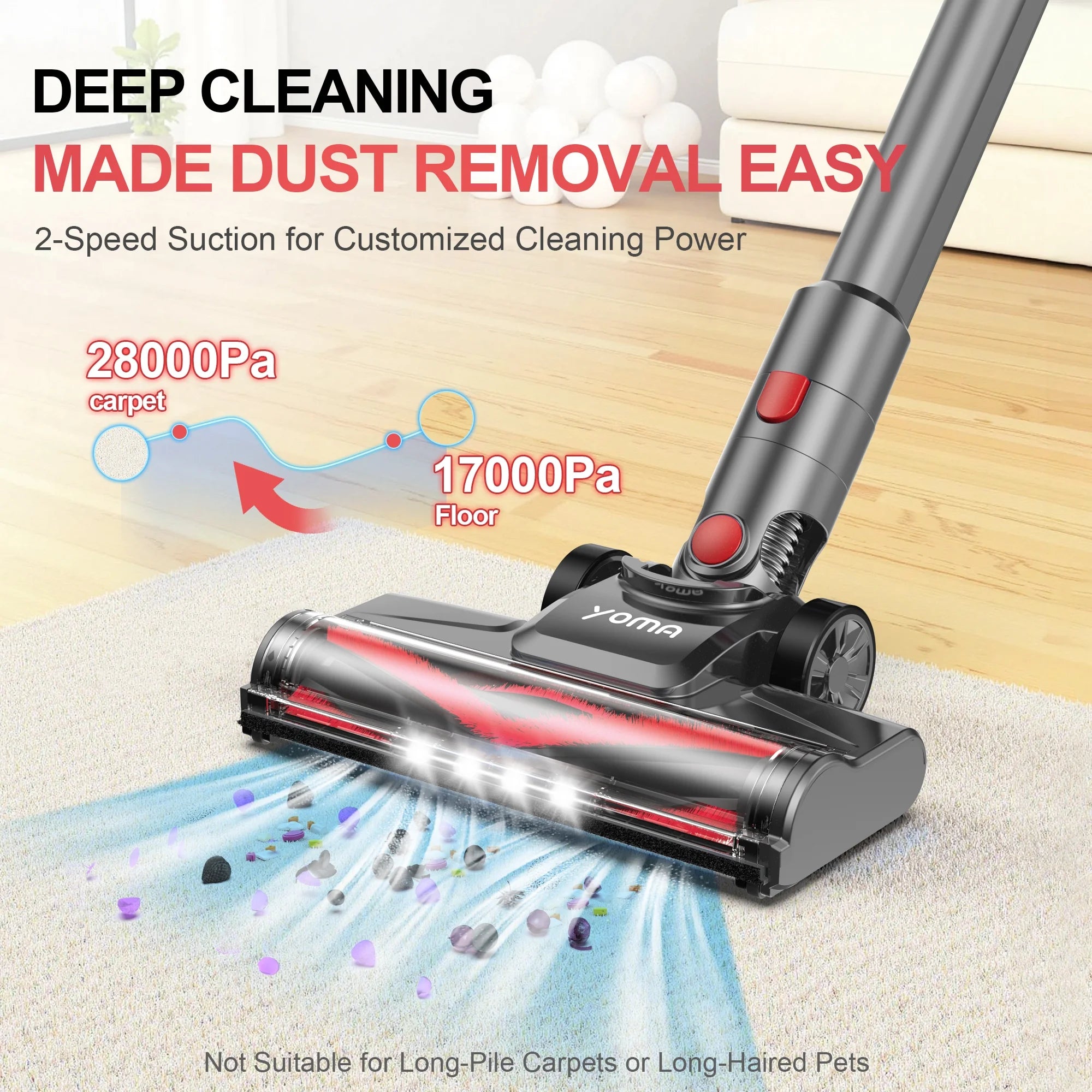 S18 Cordless Vacuum Cleaner, 6 in 1 Lightweight Stick Vacuum with Detachable Battery, 26Kpa Powerful Suction Vacuum Cleaner for Home Carpet Hardfloor Pet Hair