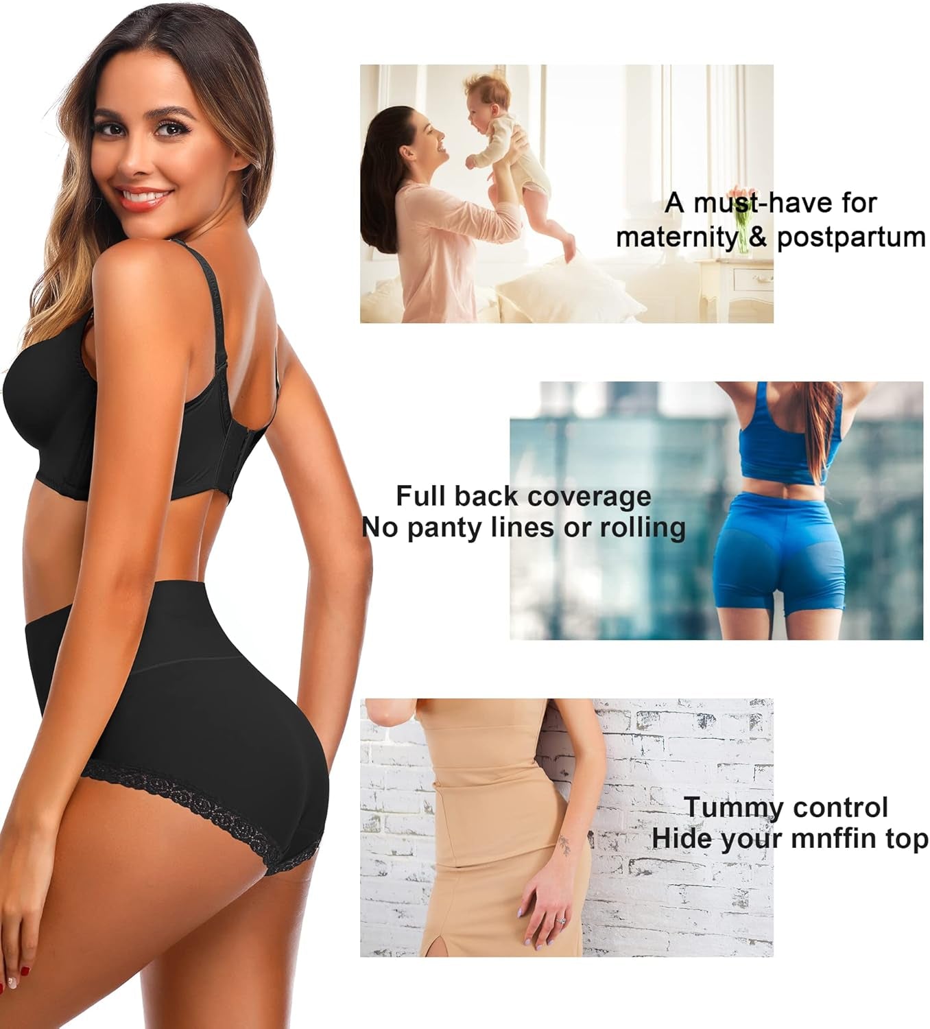 Women'S Cotton Underwear,Ladies Soft Stretch Tummy Control Comfy No Muffin Panties Boyshorts