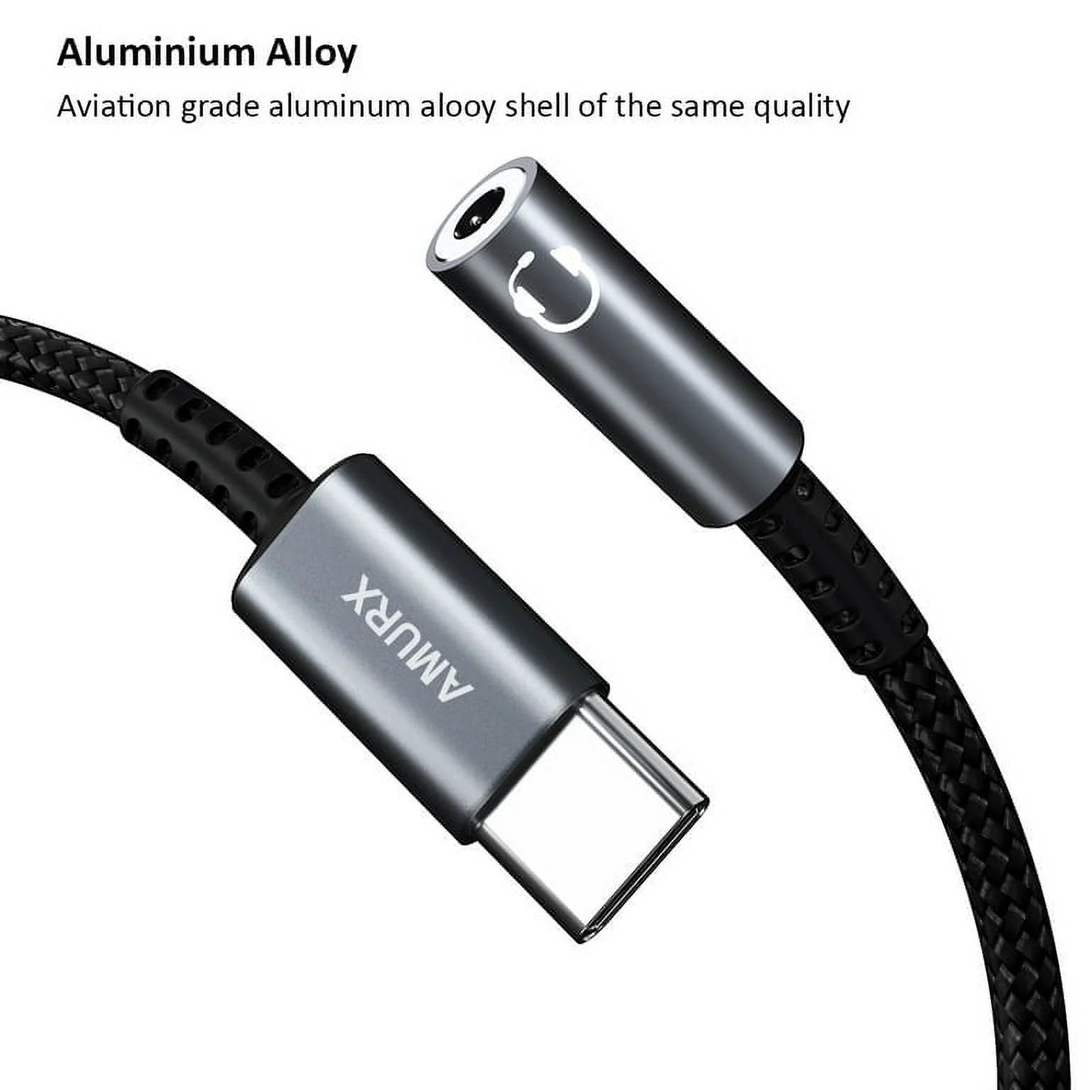 USB Type C to 3.5Mm Female Headset Adapter, USB C to Aux Audio Dongle Cord, Single Piece, Gray